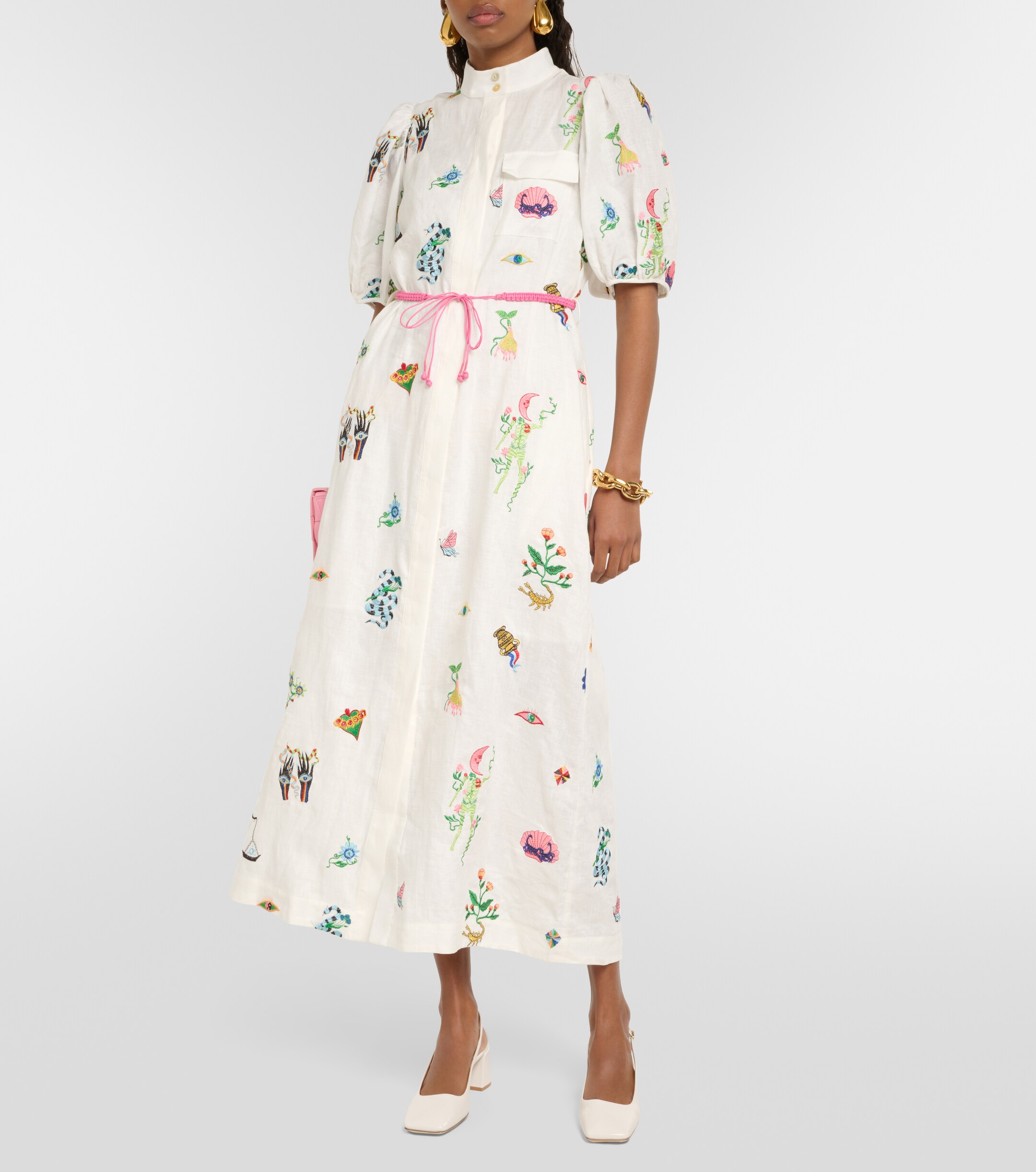 Alémais Atticus embroidered linen shirt dress