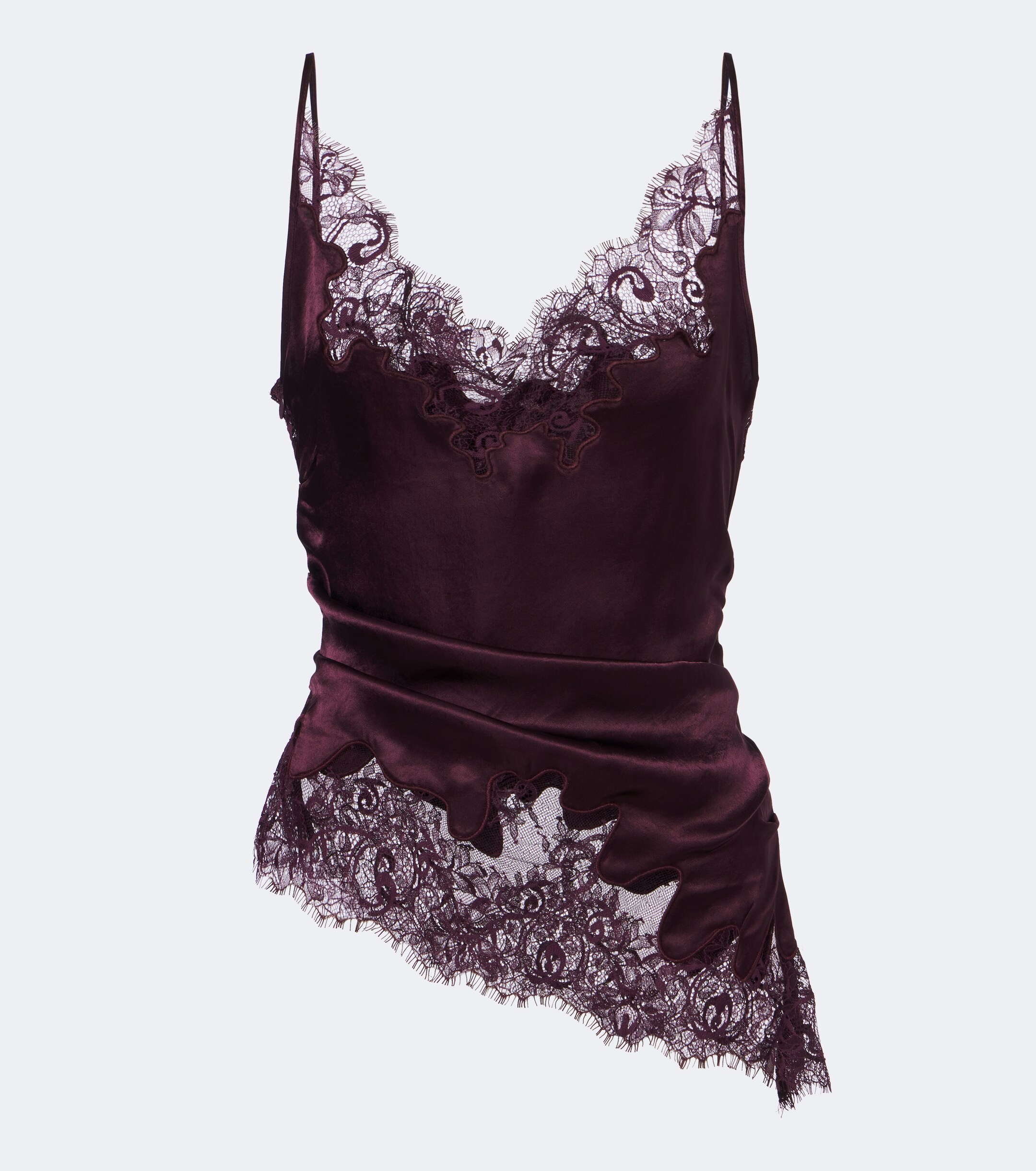 Jacques Wei Jacques Wei Ruched lace-trimmed satin camisole