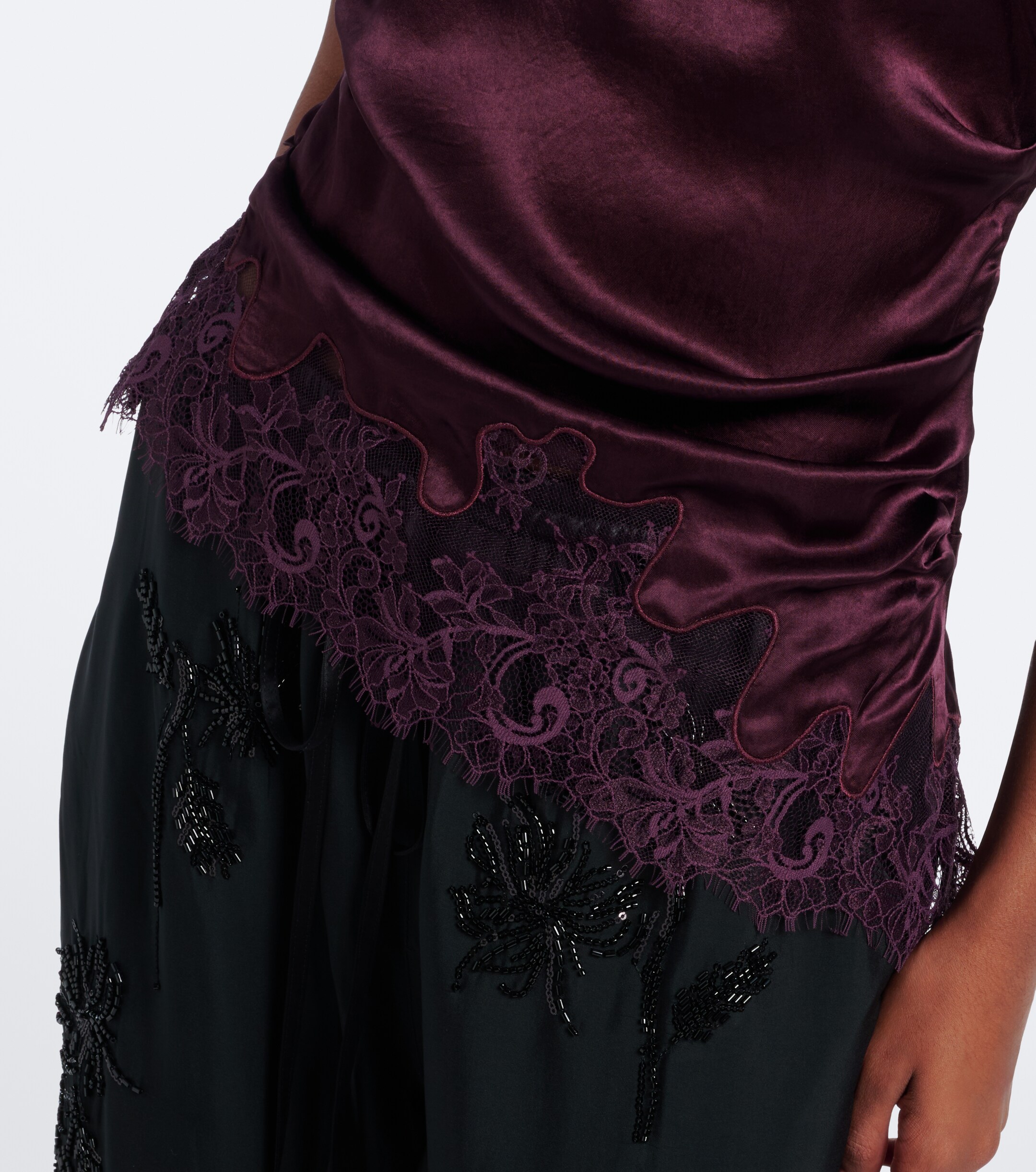 Jacques Wei Jacques Wei Ruched lace-trimmed satin camisole