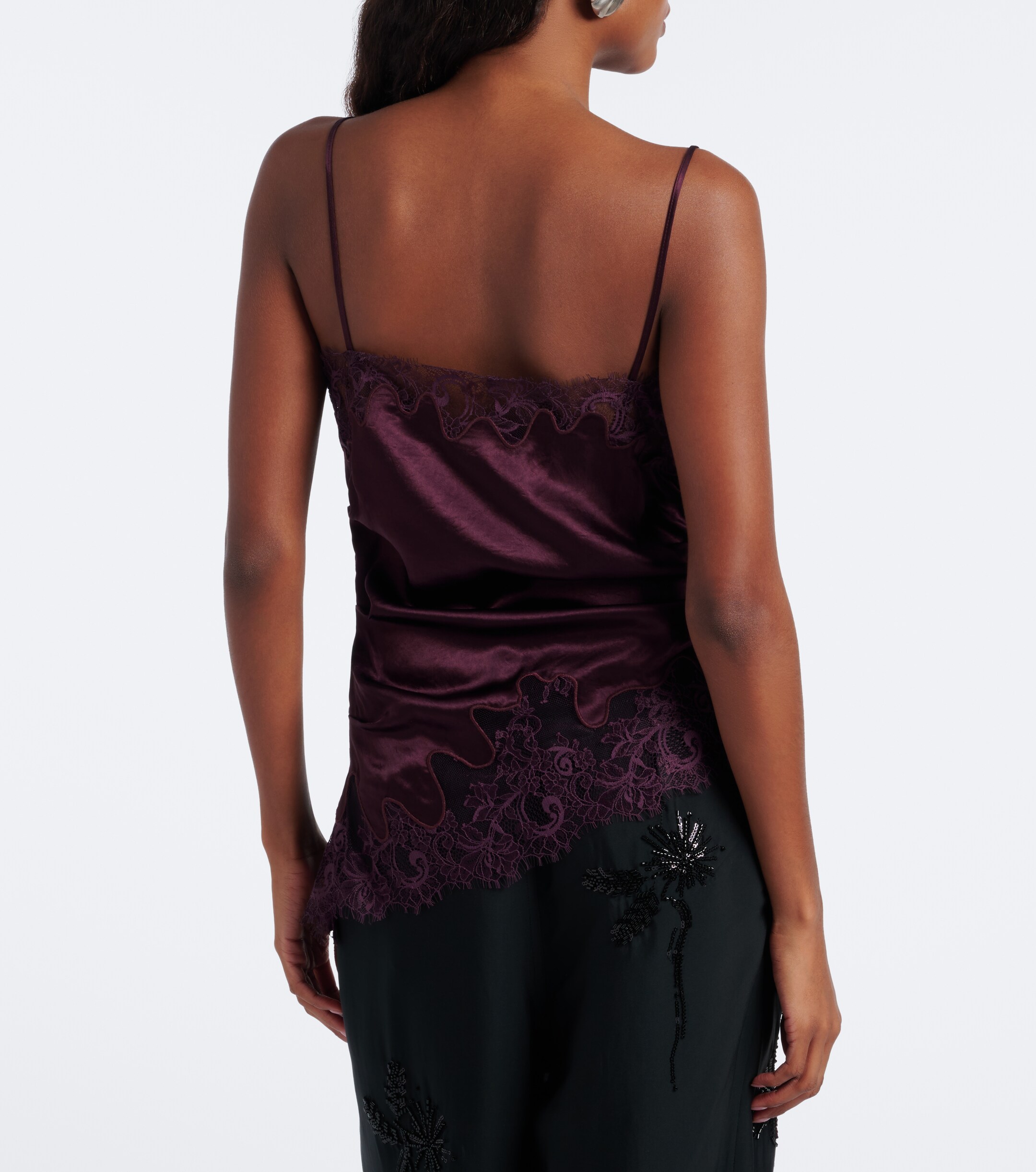 Jacques Wei Jacques Wei Ruched lace-trimmed satin camisole