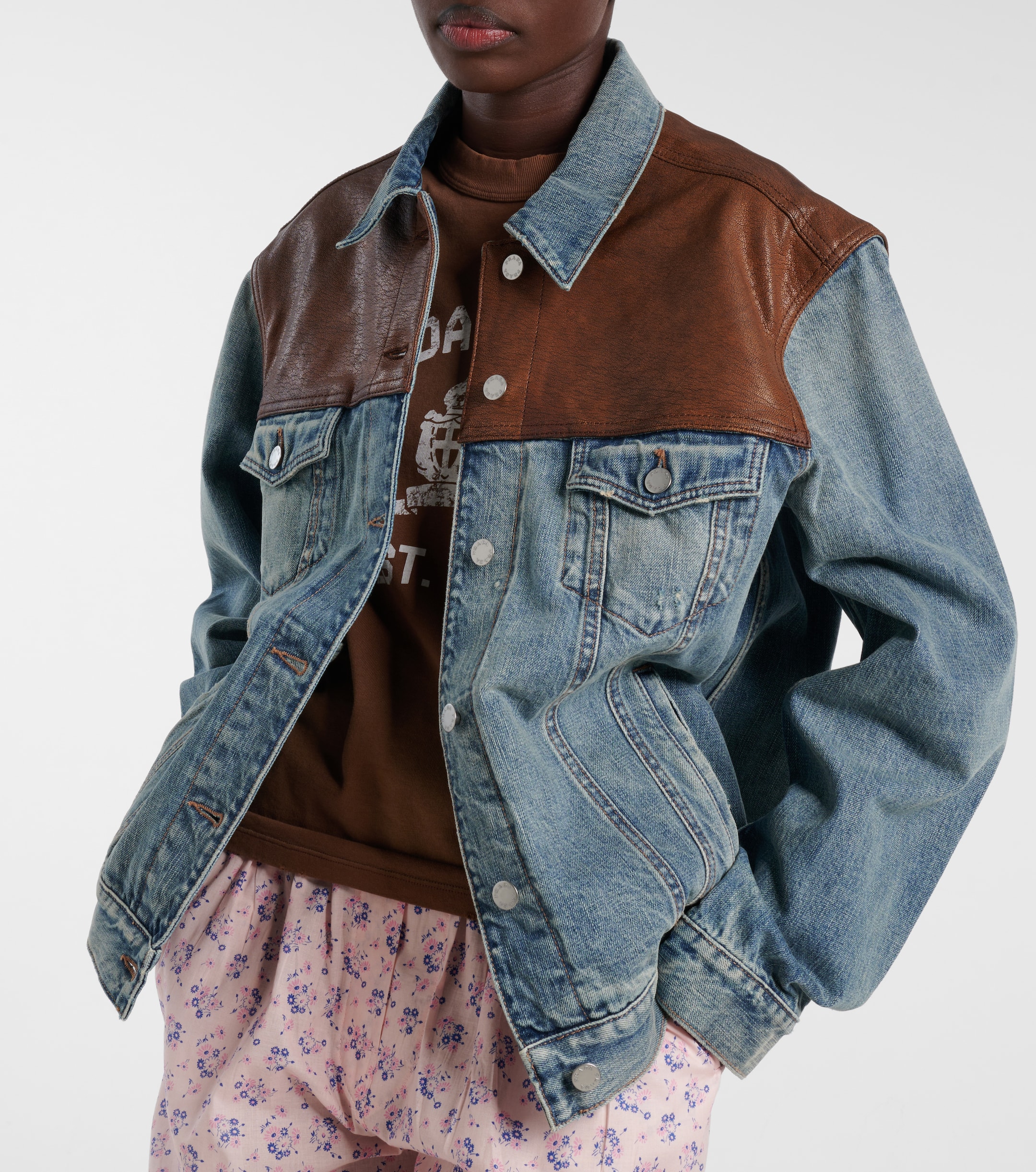 Prada - Leather-trimmed denim jacket | Plush