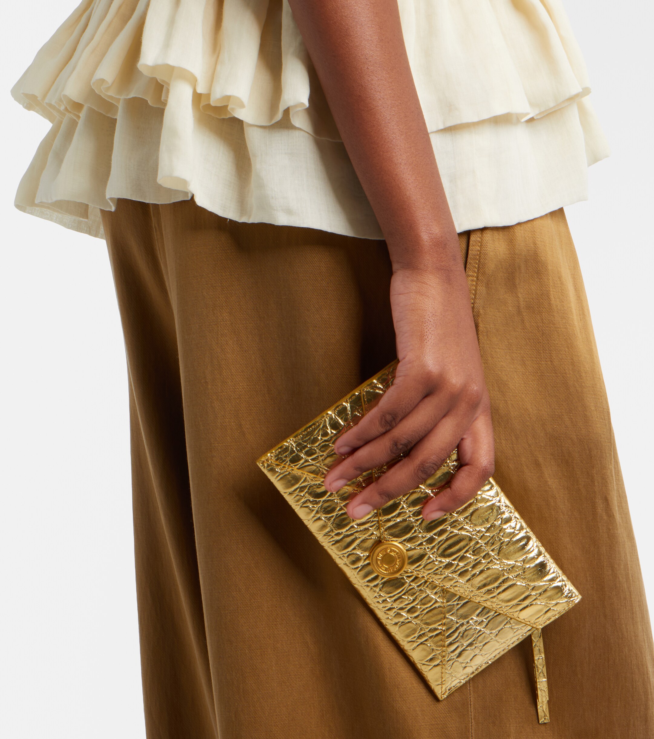 Dries Van Noten Embossed metallic leather clutch
