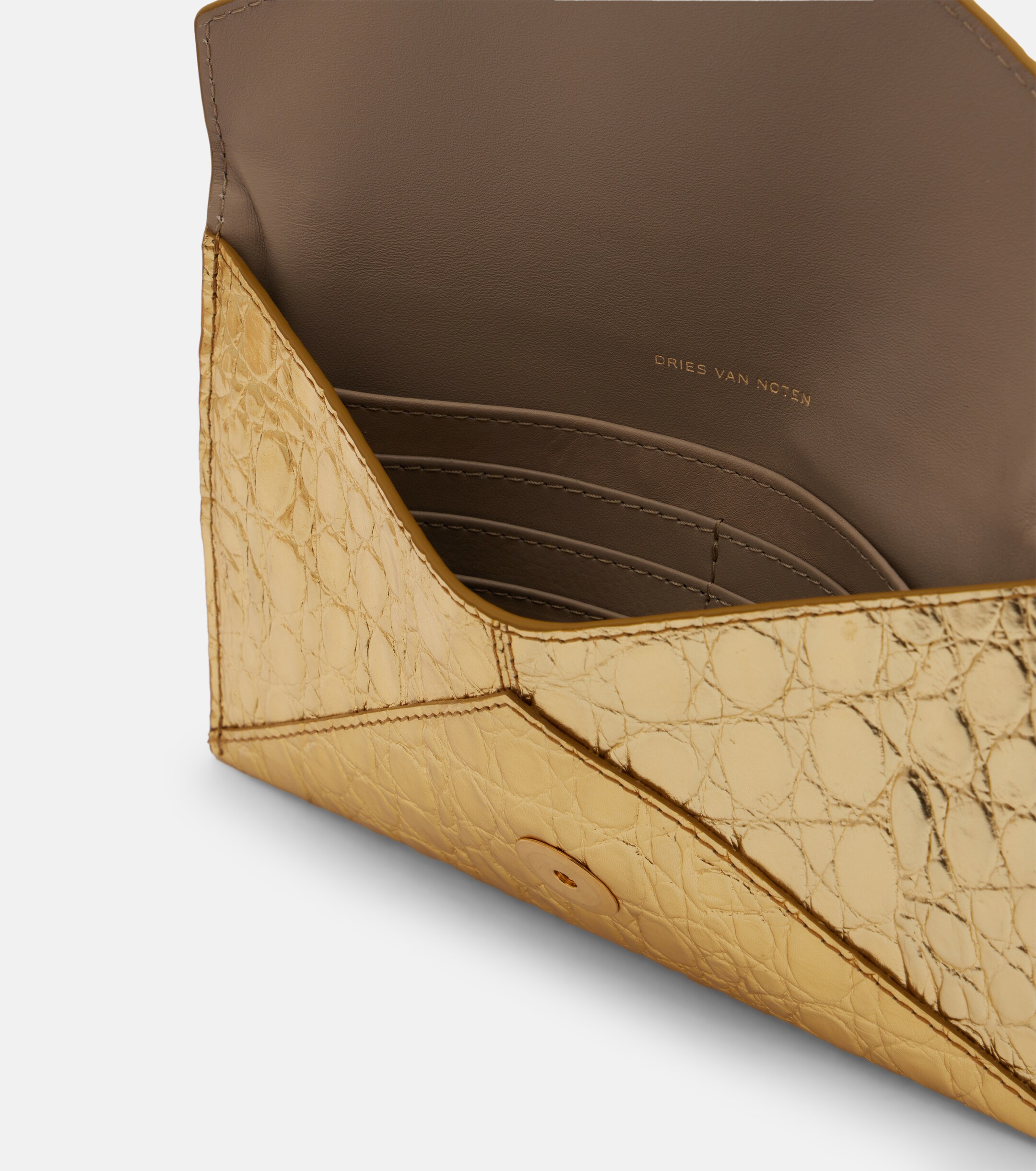 Dries Van Noten Embossed metallic leather clutch