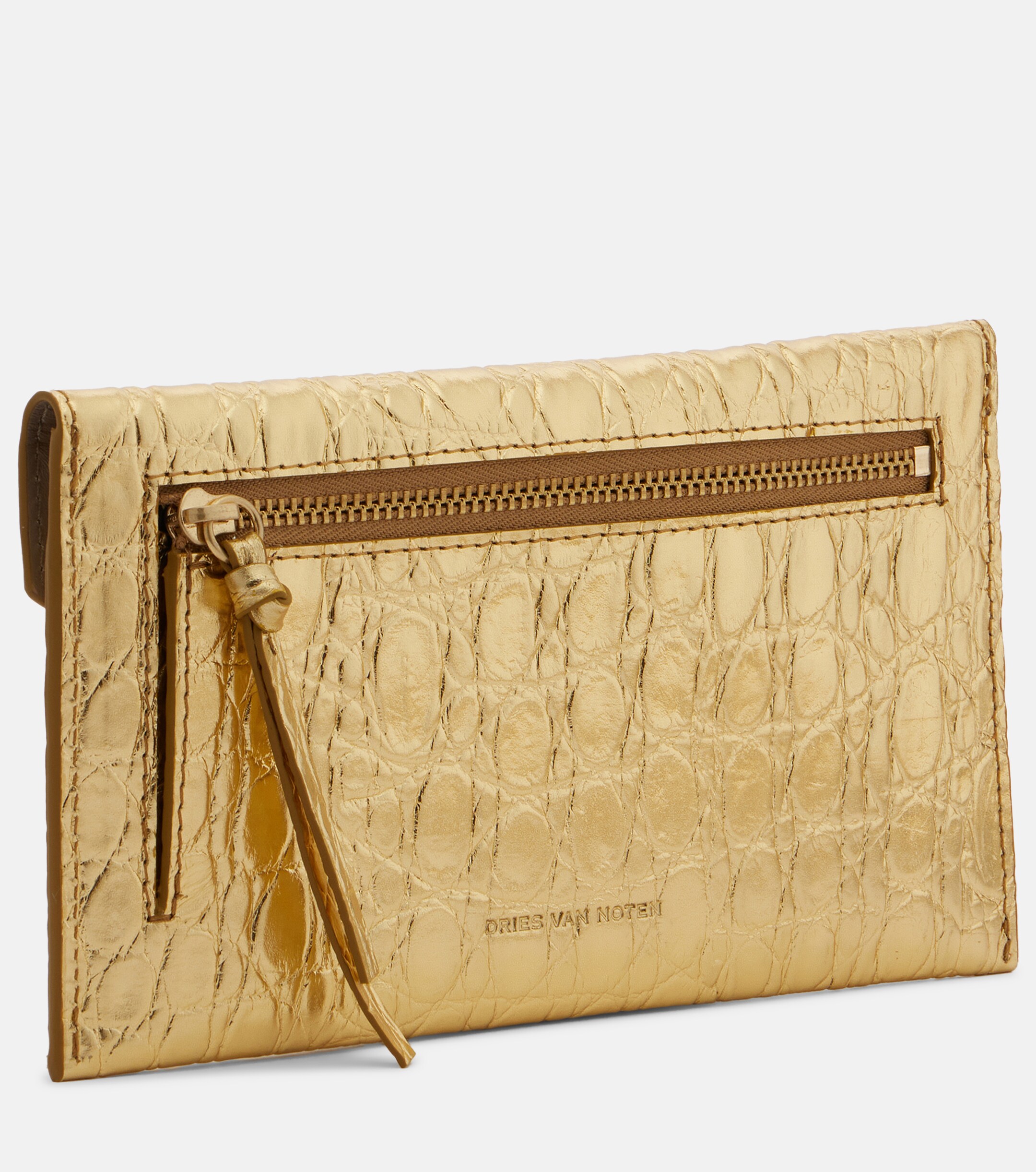 Dries Van Noten Embossed metallic leather clutch