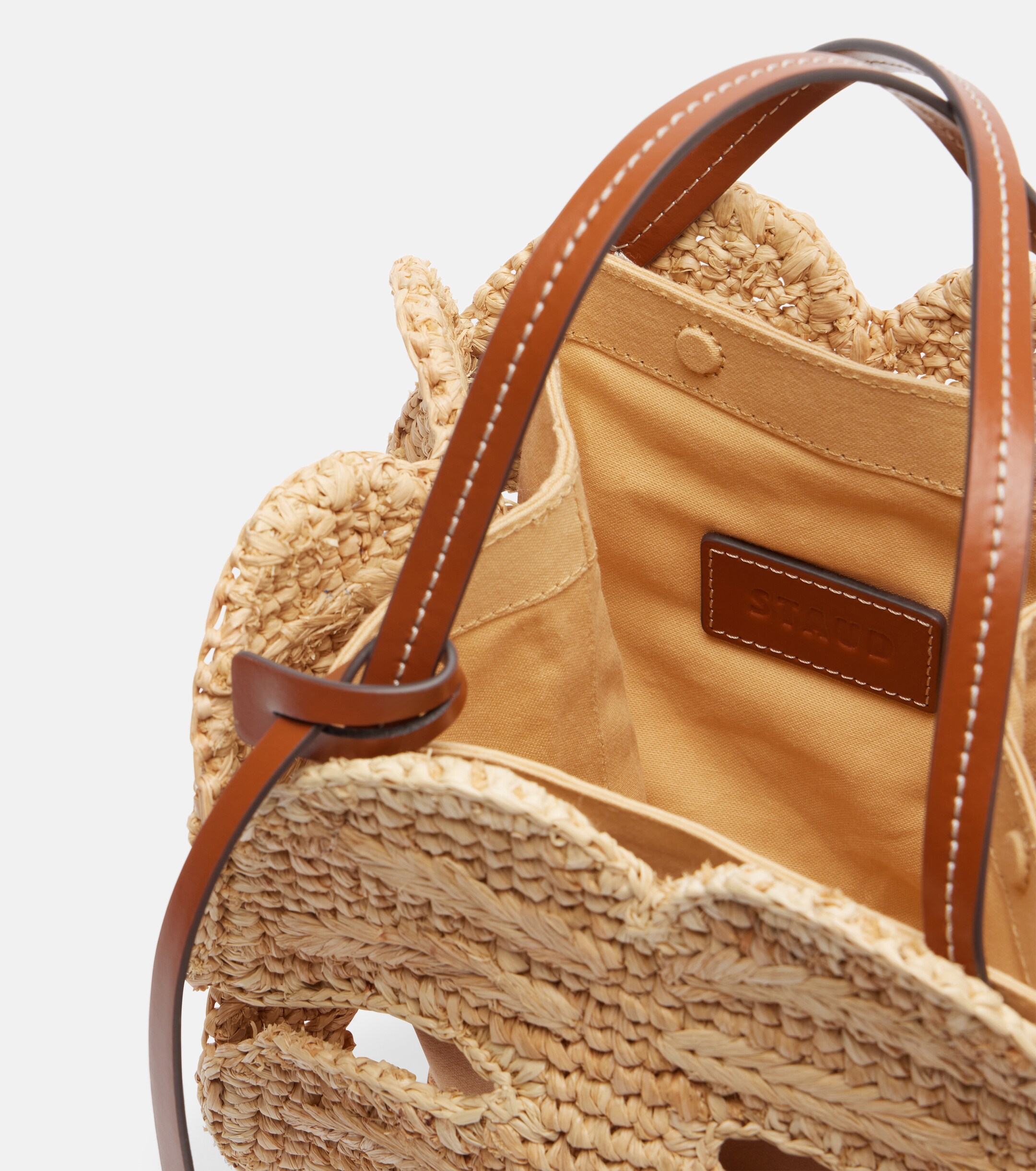 Staud Palm leather-trimmed raffia top-handle bag