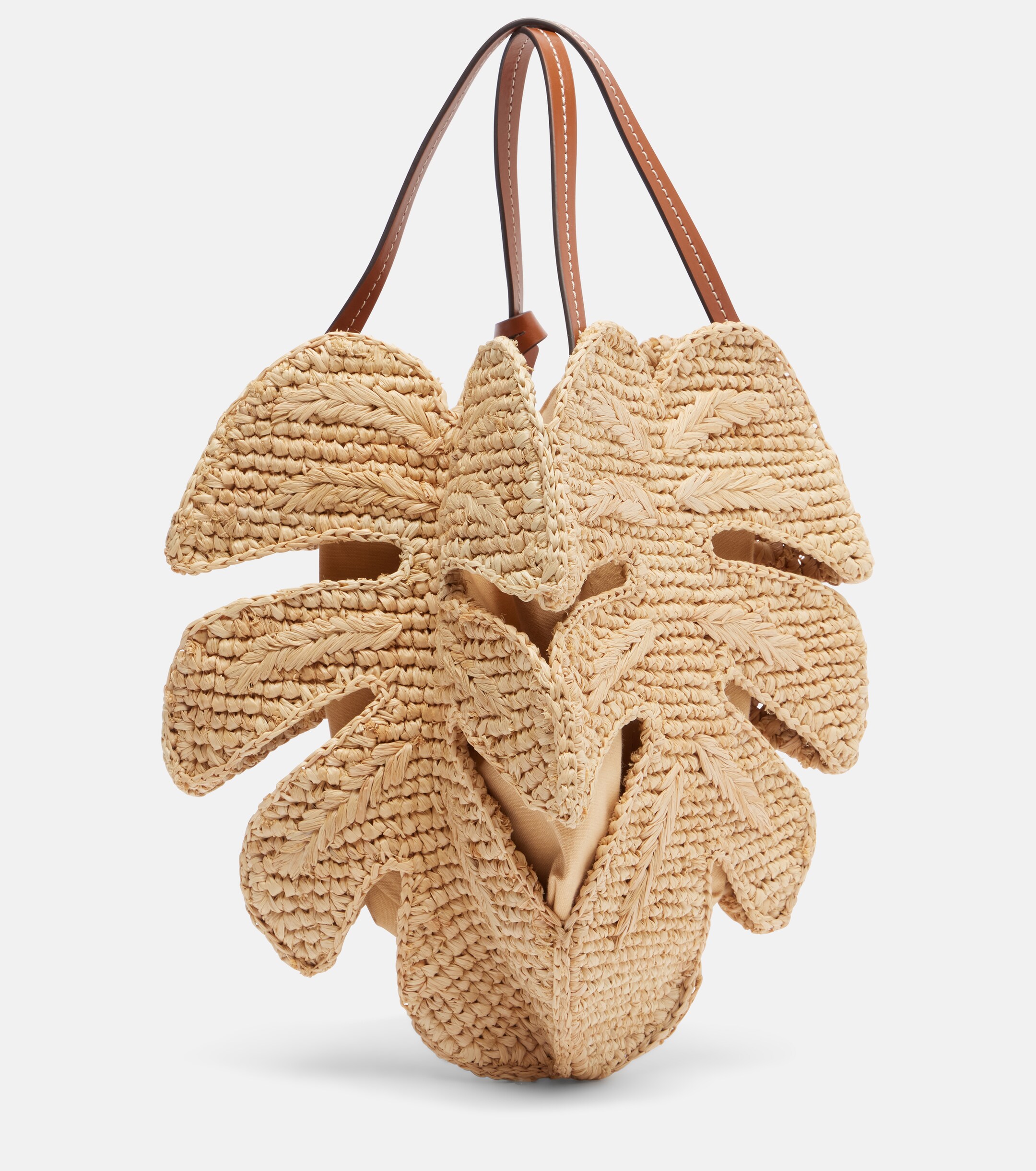Staud Palm leather-trimmed raffia top-handle bag