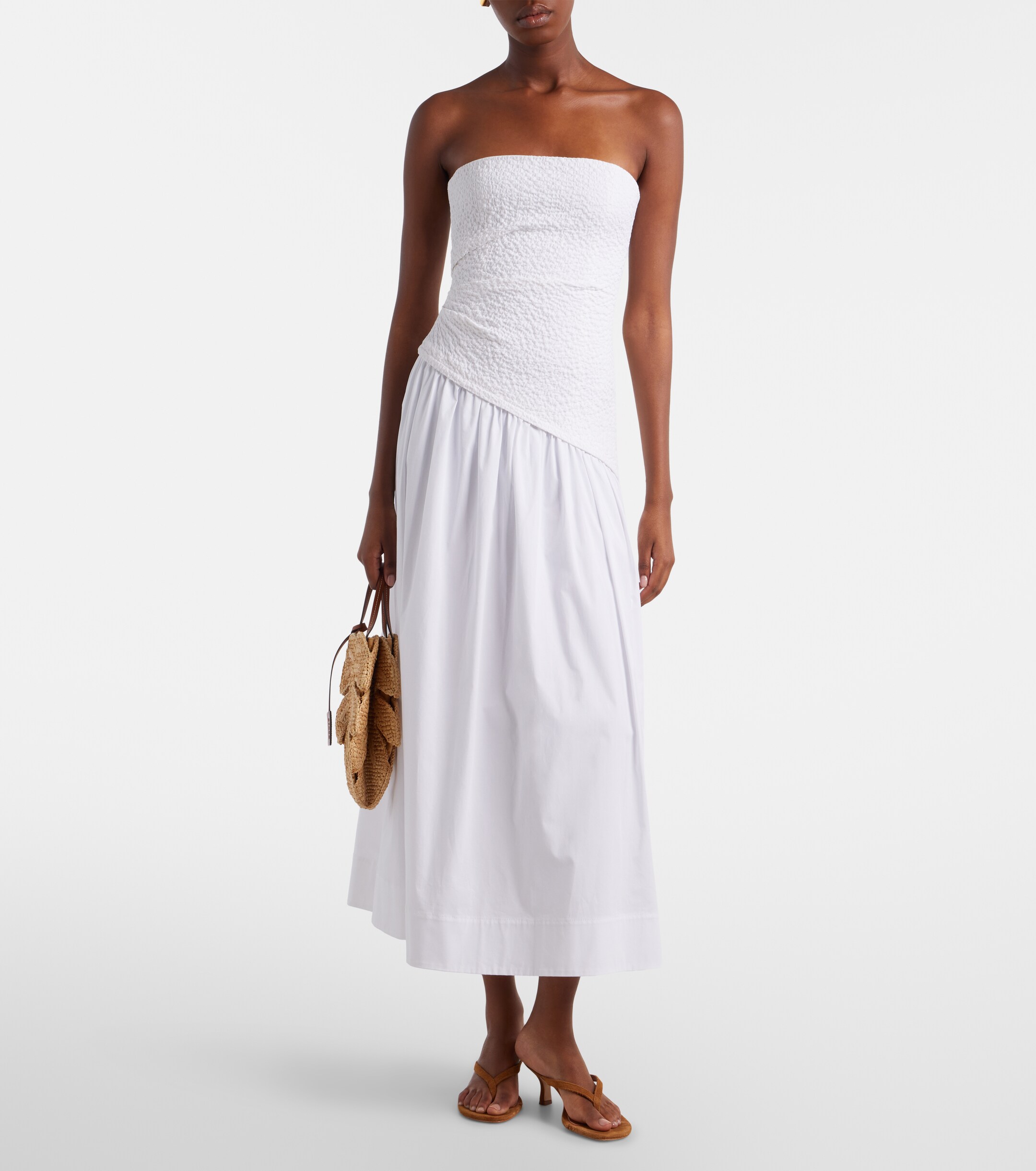 Staud Palm leather-trimmed raffia top-handle bag