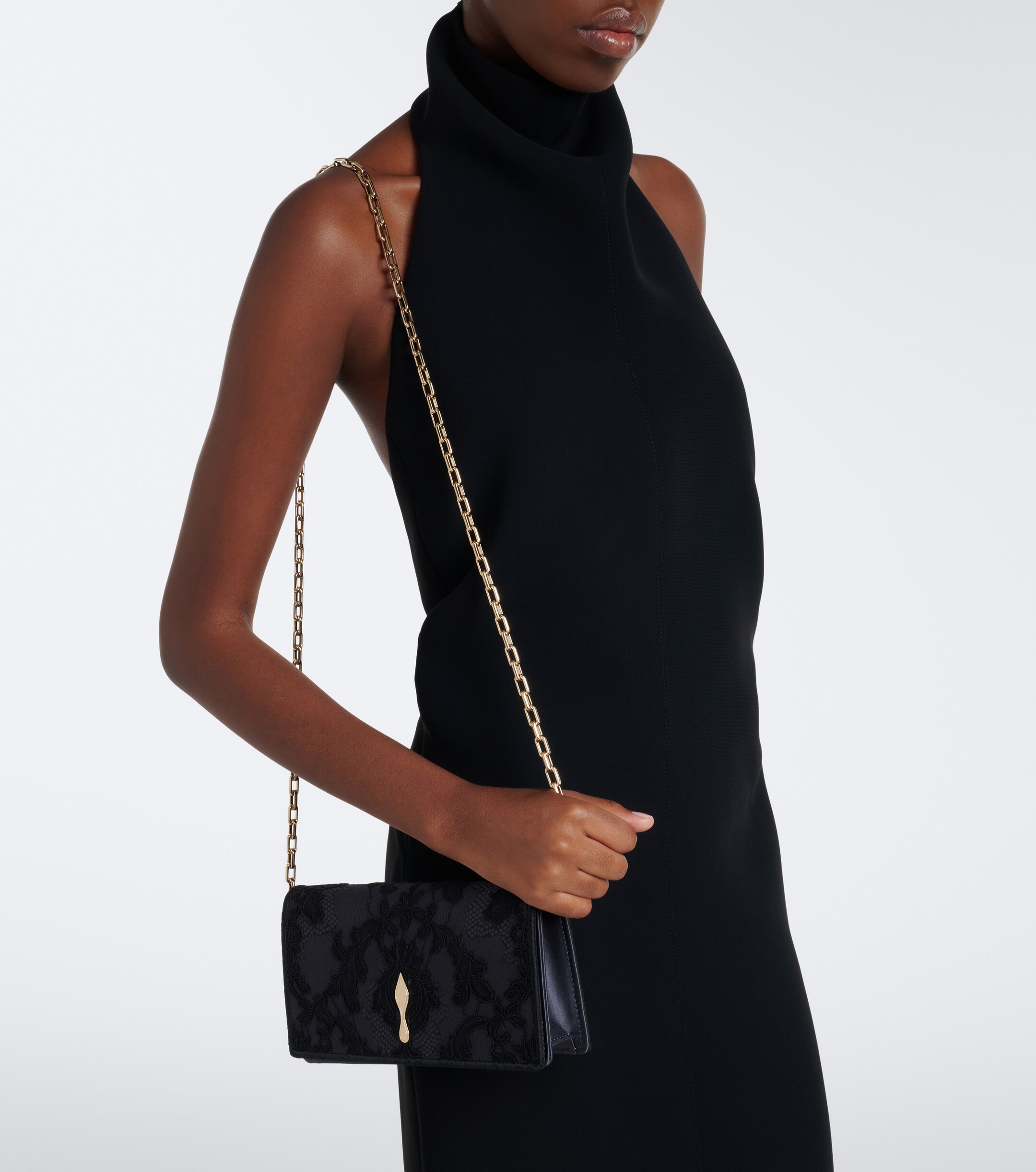 CHRISTIAN LOUBOUTIN Bettina Small lace crêpe satin clutch