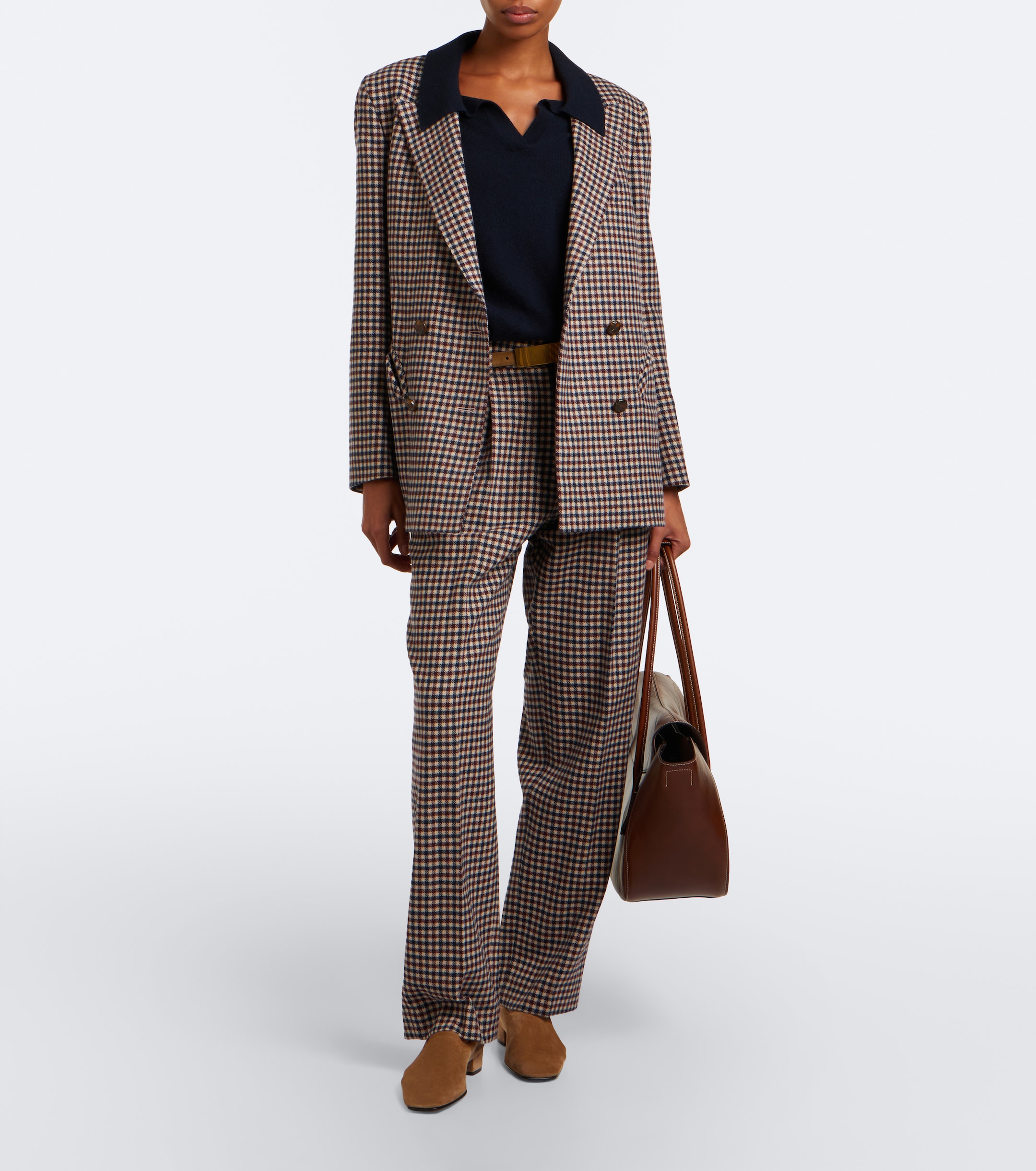 Blazé Milano Blazé Milano Fox checked wool and cashmere straight pants
