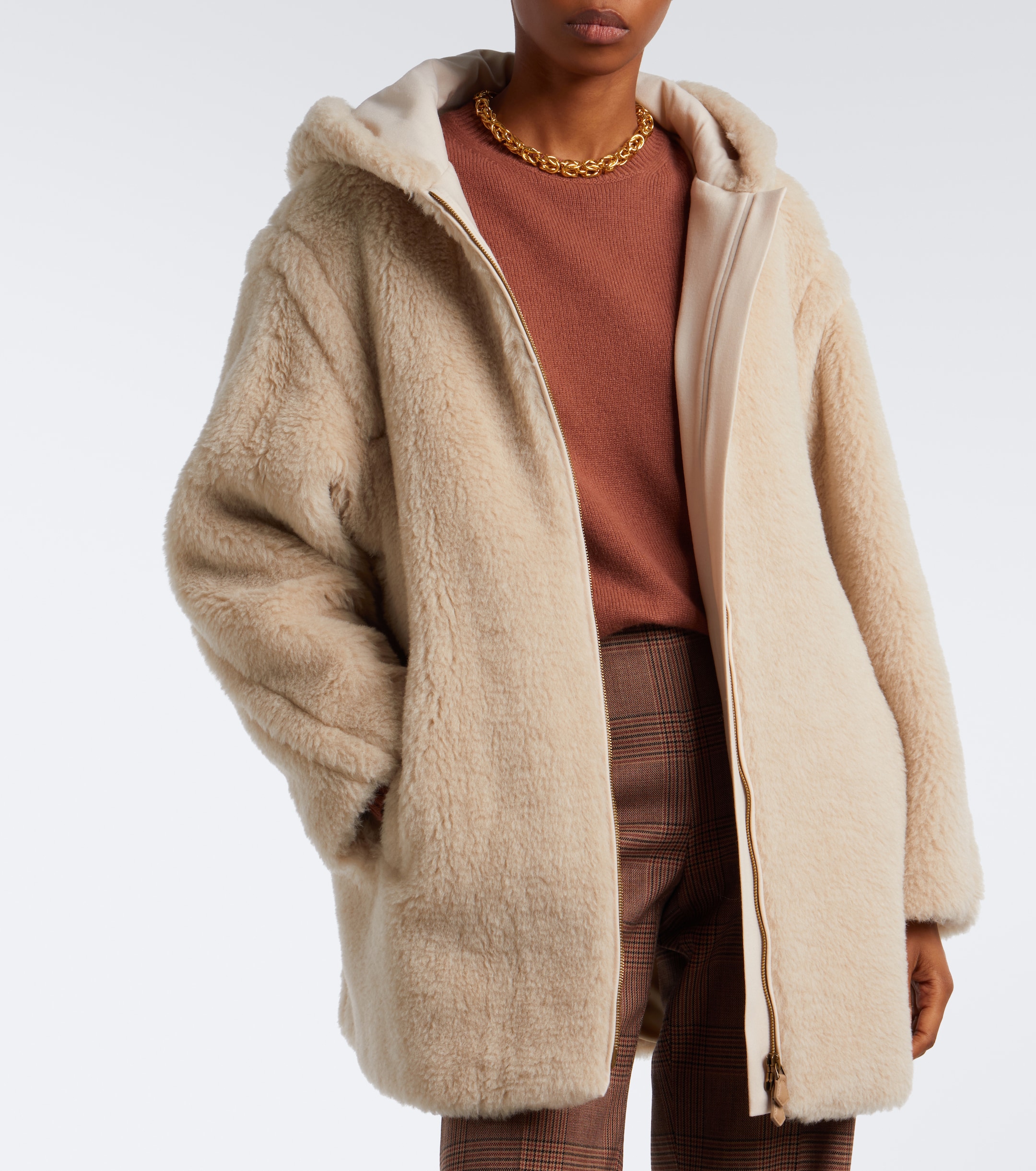 Max Mara Max Mara Hooded alpaca, wool, and silk zip-up coat