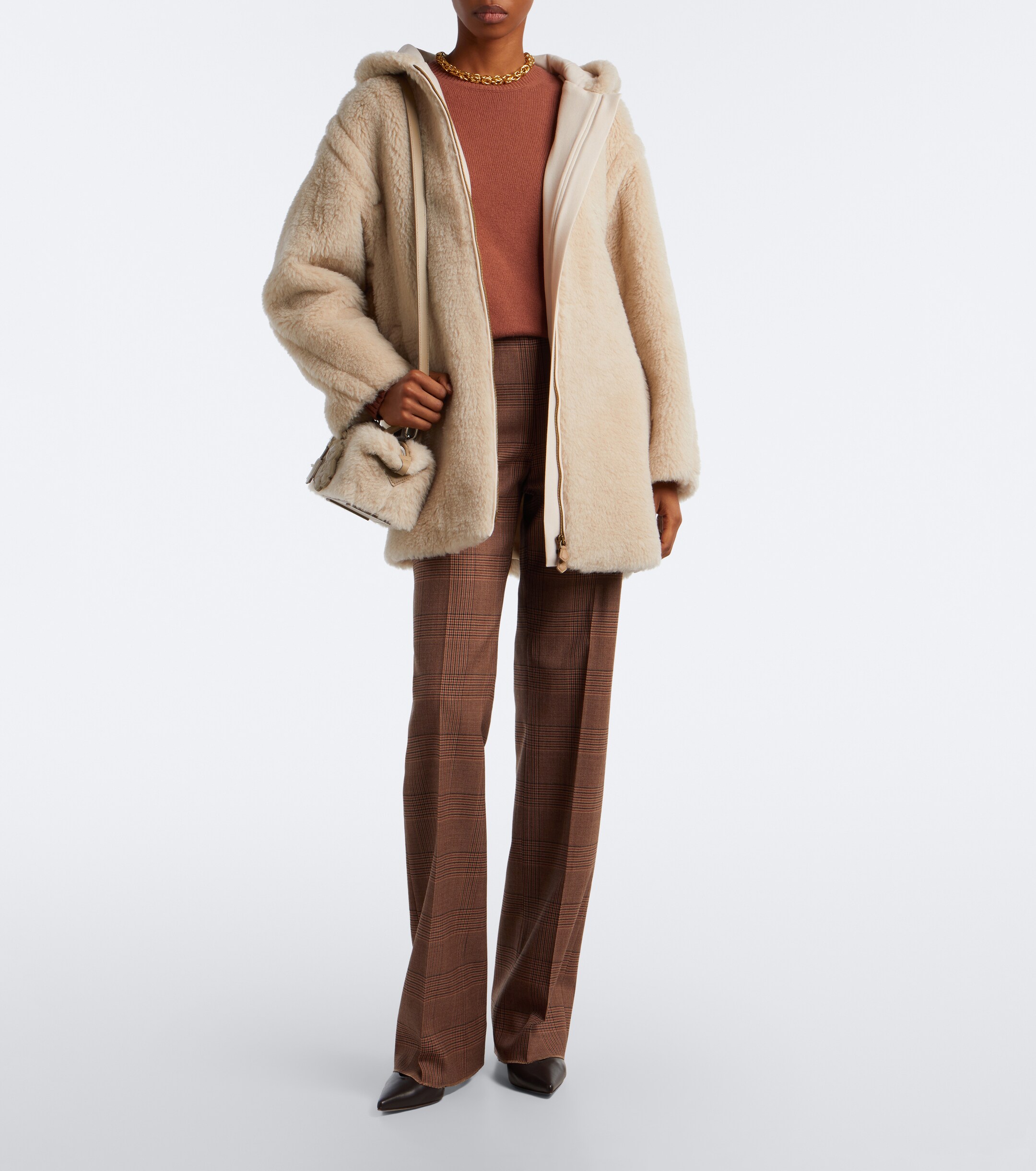 Max Mara Max Mara Hooded alpaca, wool, and silk zip-up coat