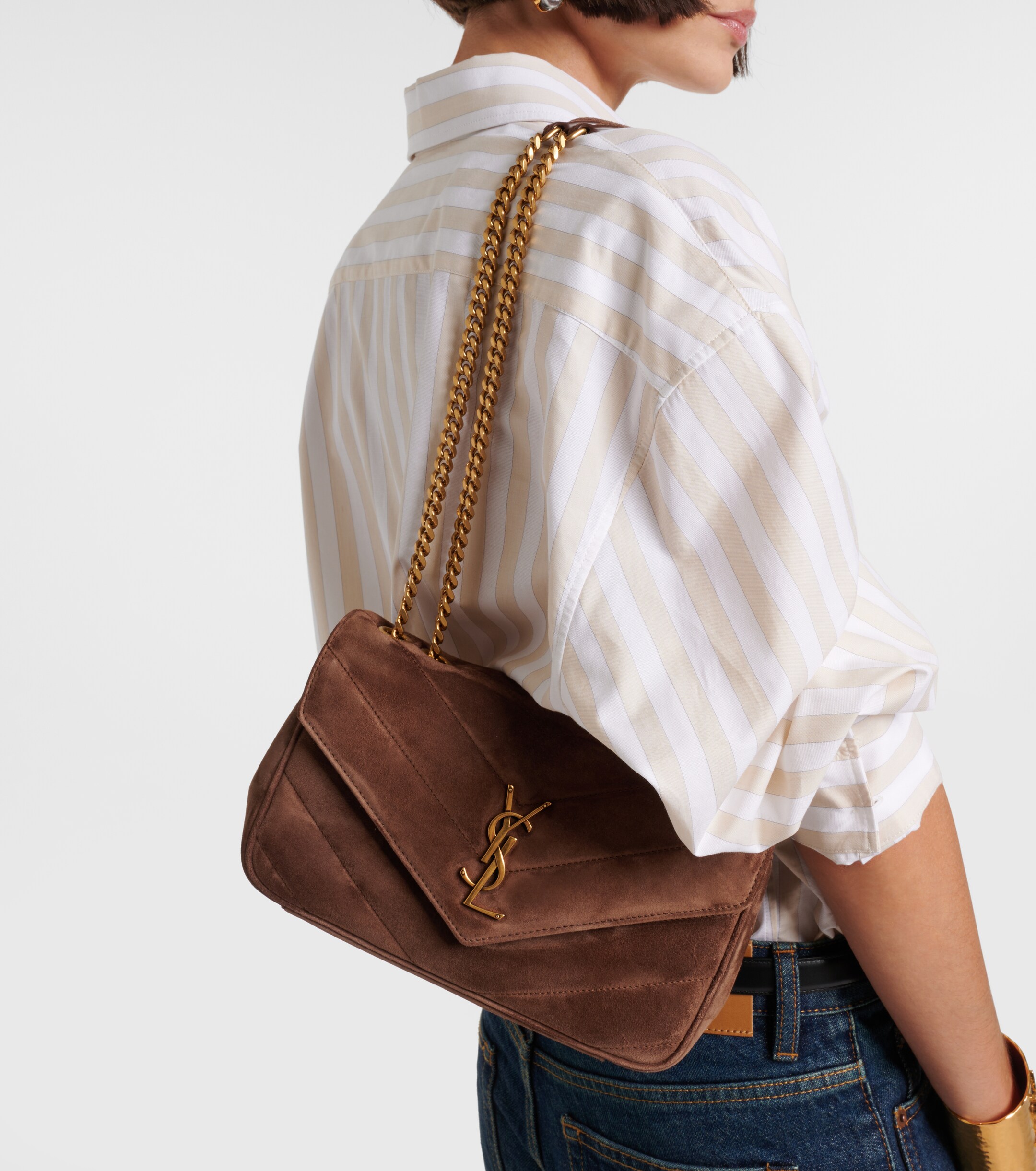 Saint Laurent Loulou Small matelassé suede shoulder bag