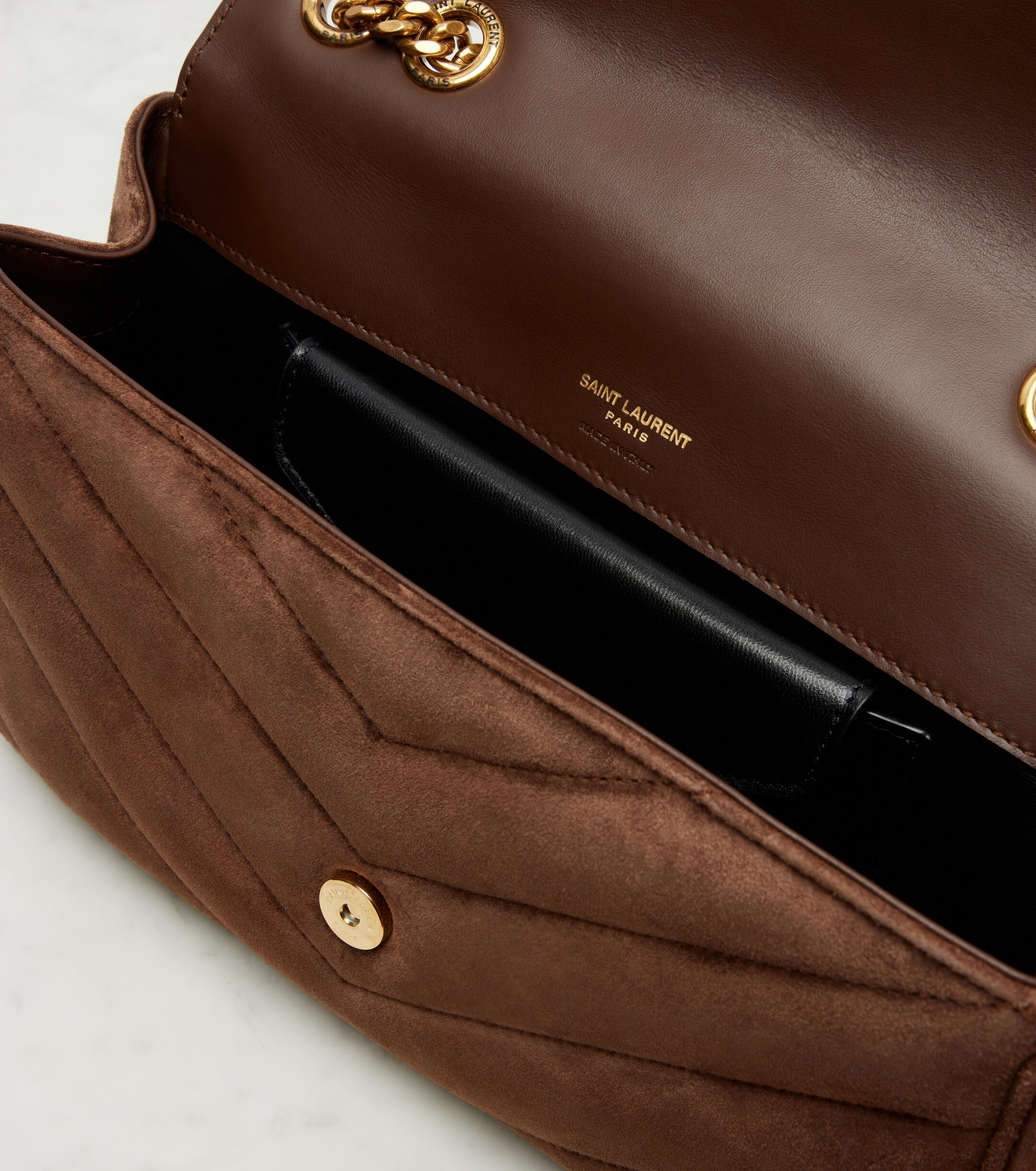 Saint Laurent Loulou Small matelassé suede shoulder bag