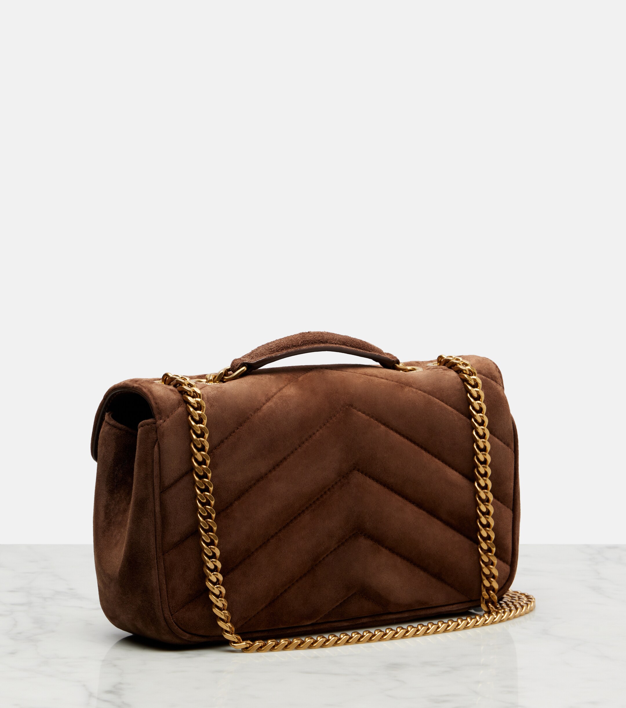 Saint Laurent Loulou Small matelassé suede shoulder bag