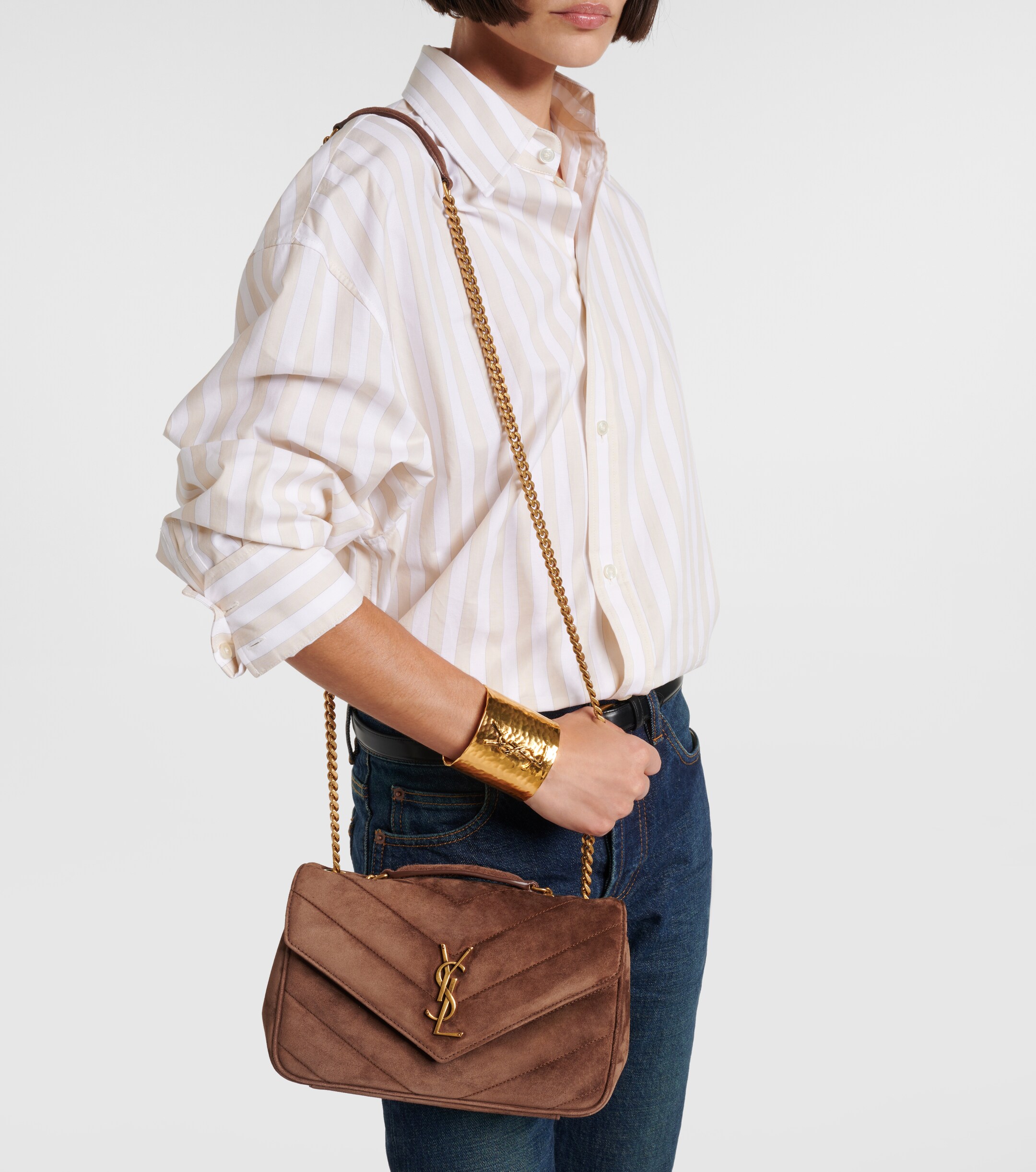 Saint Laurent Loulou Small matelassé suede shoulder bag