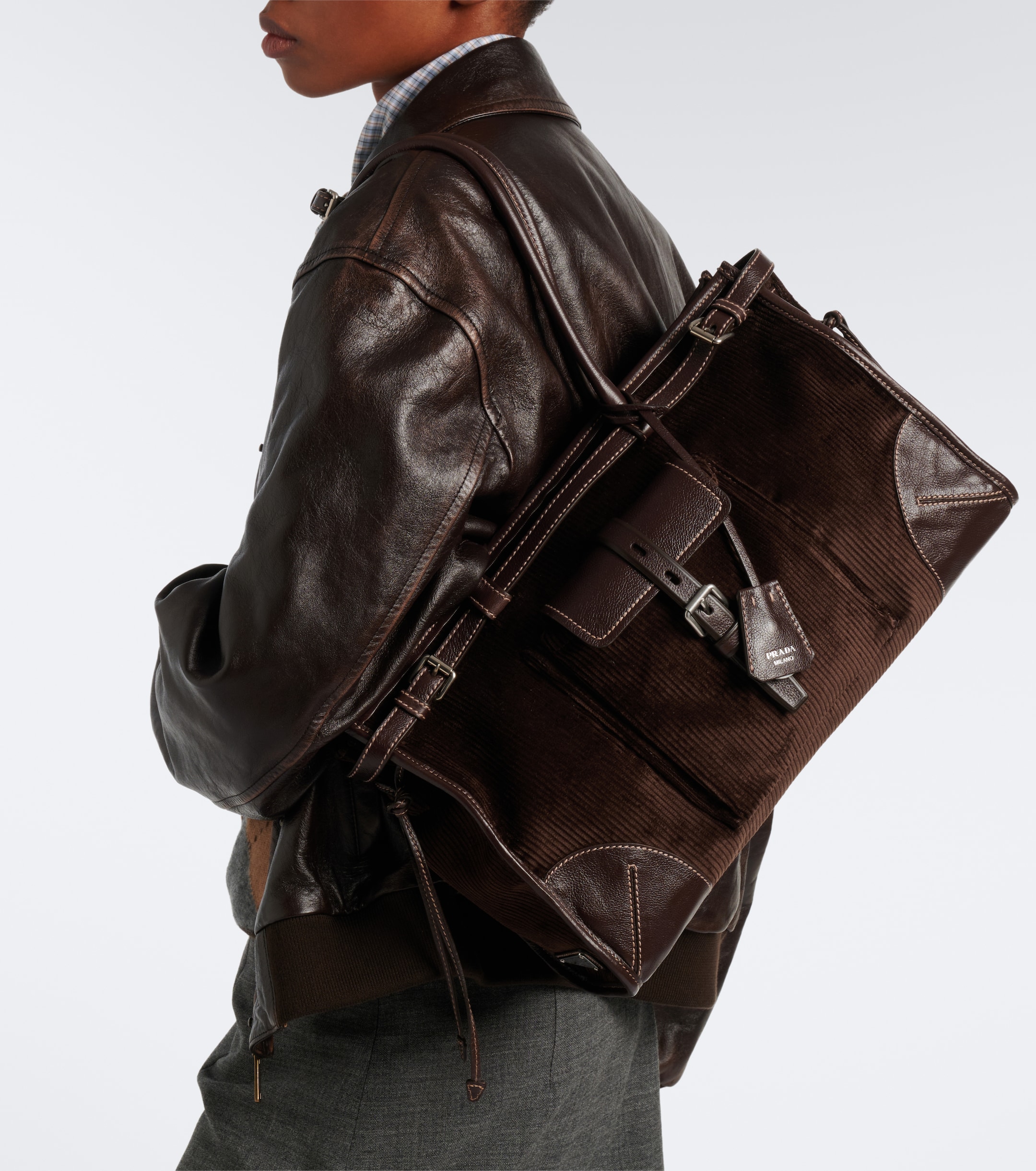 Prada Prada Prada Bonnie Large corduroy shoulder bag