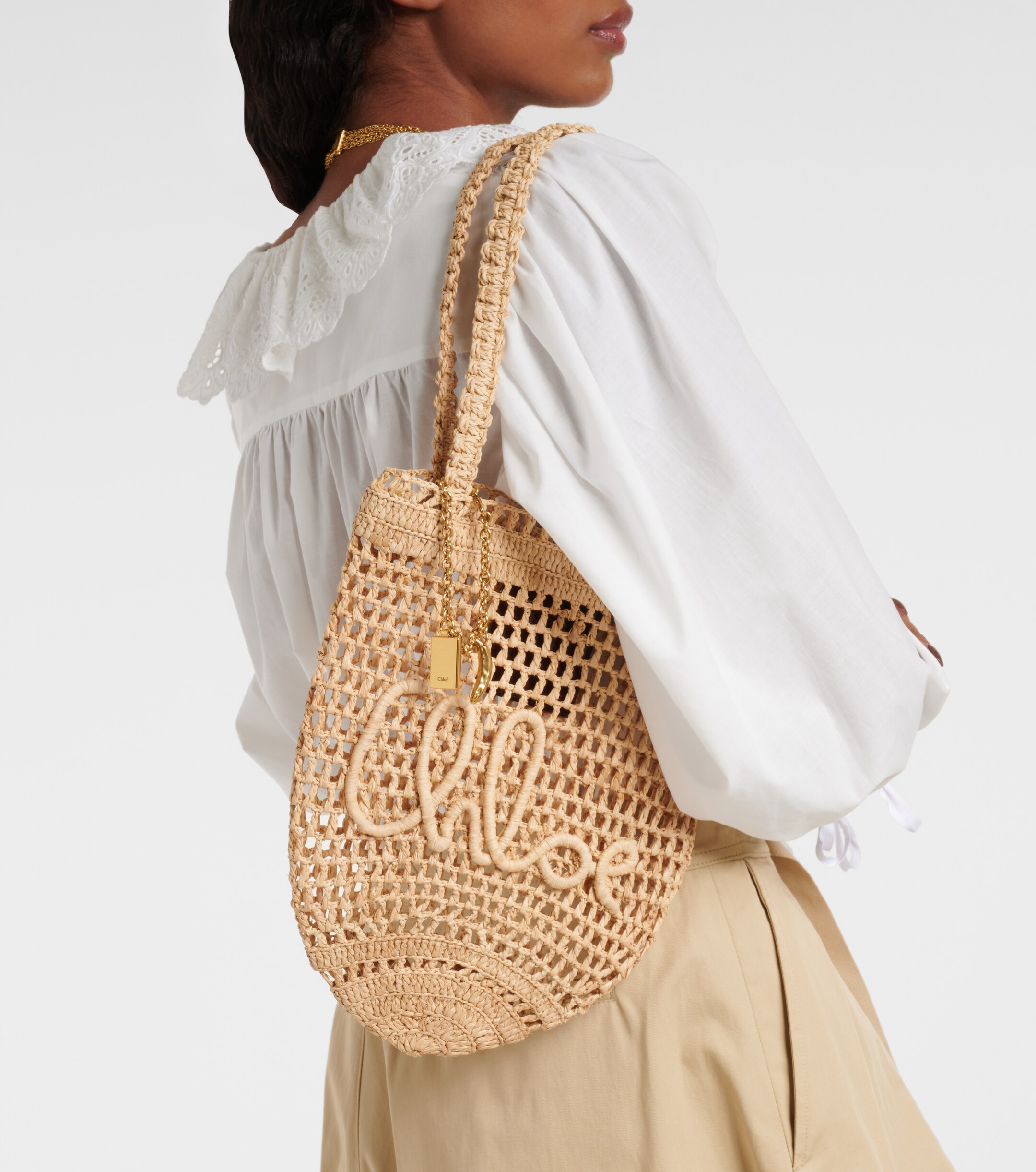 Chloé Summer Banana Small raffia tote bag