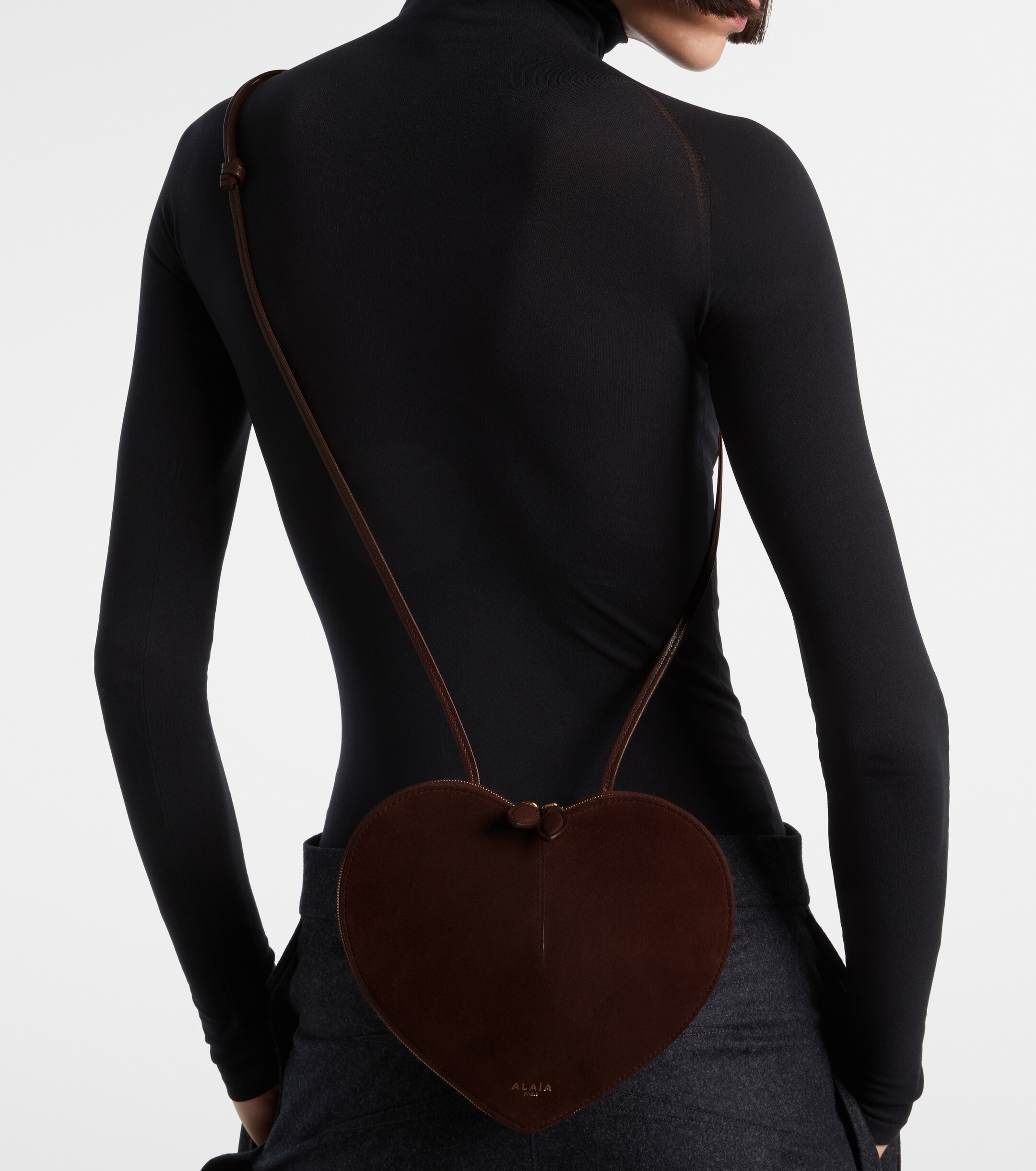 Alaïa Le Cœur Small leather and suede shoulder bag