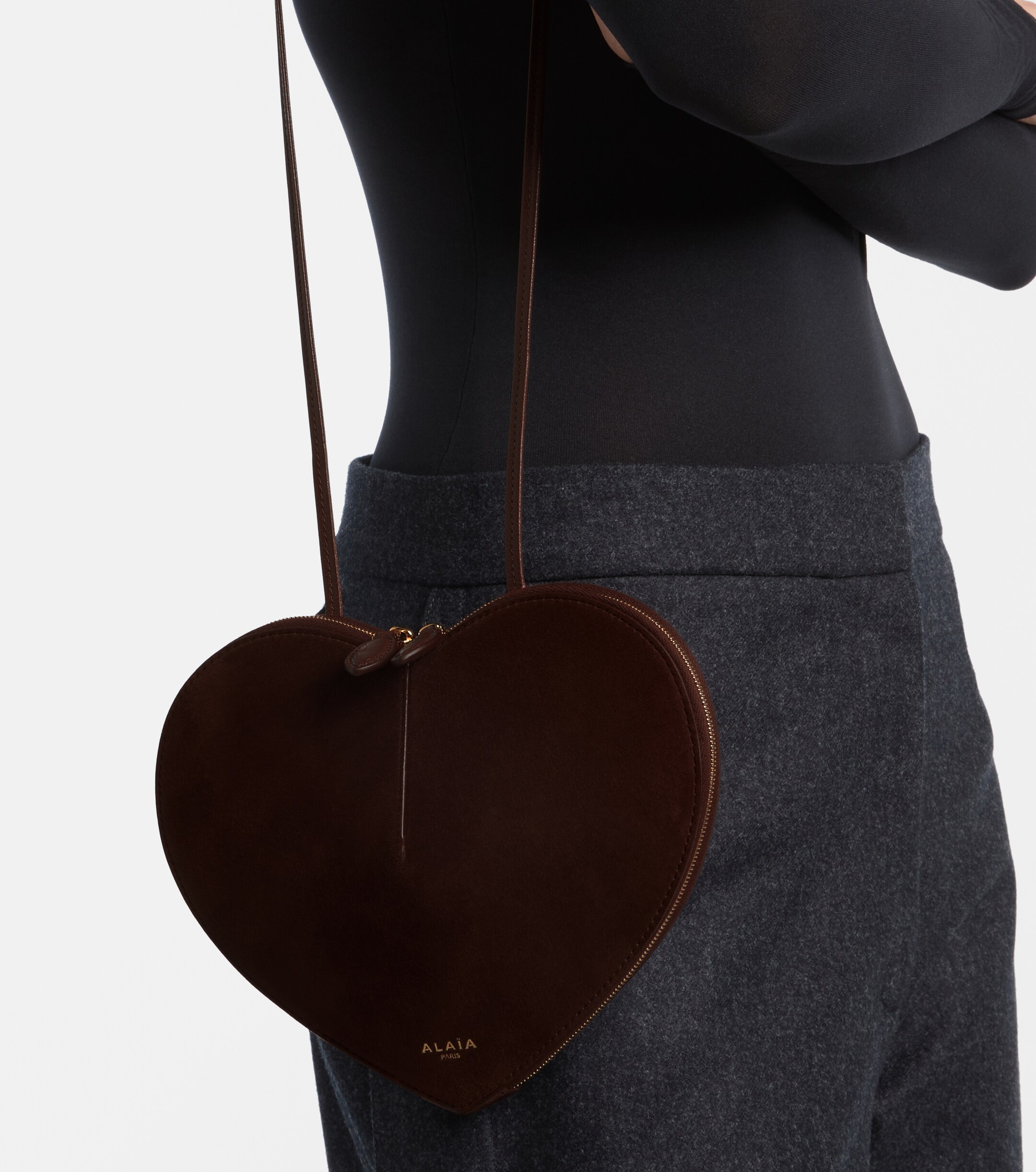 Alaïa Le Cœur Small leather and suede shoulder bag