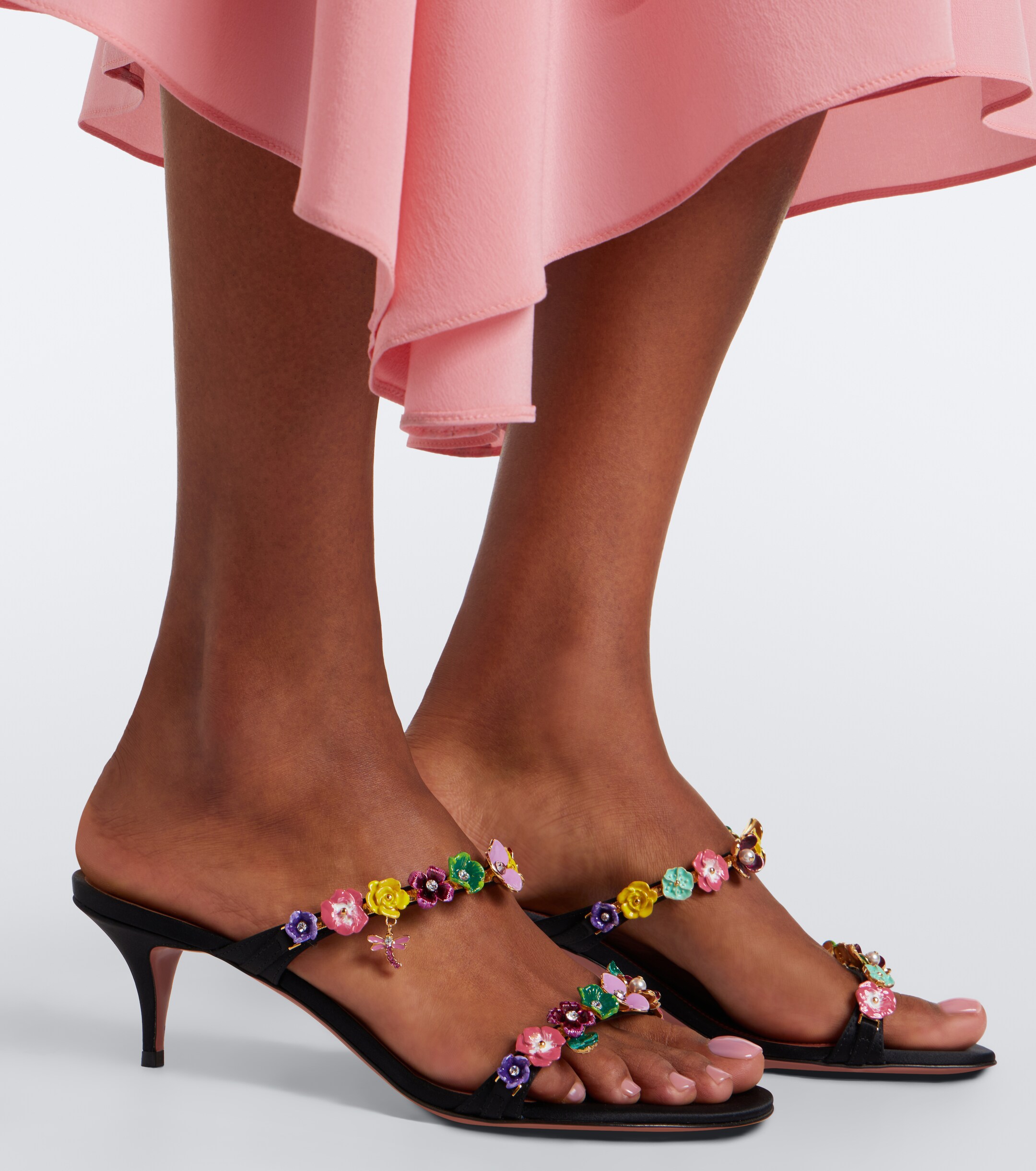 AMINA MUADDI Amina Muaddi Vittoria embellished satin mules
