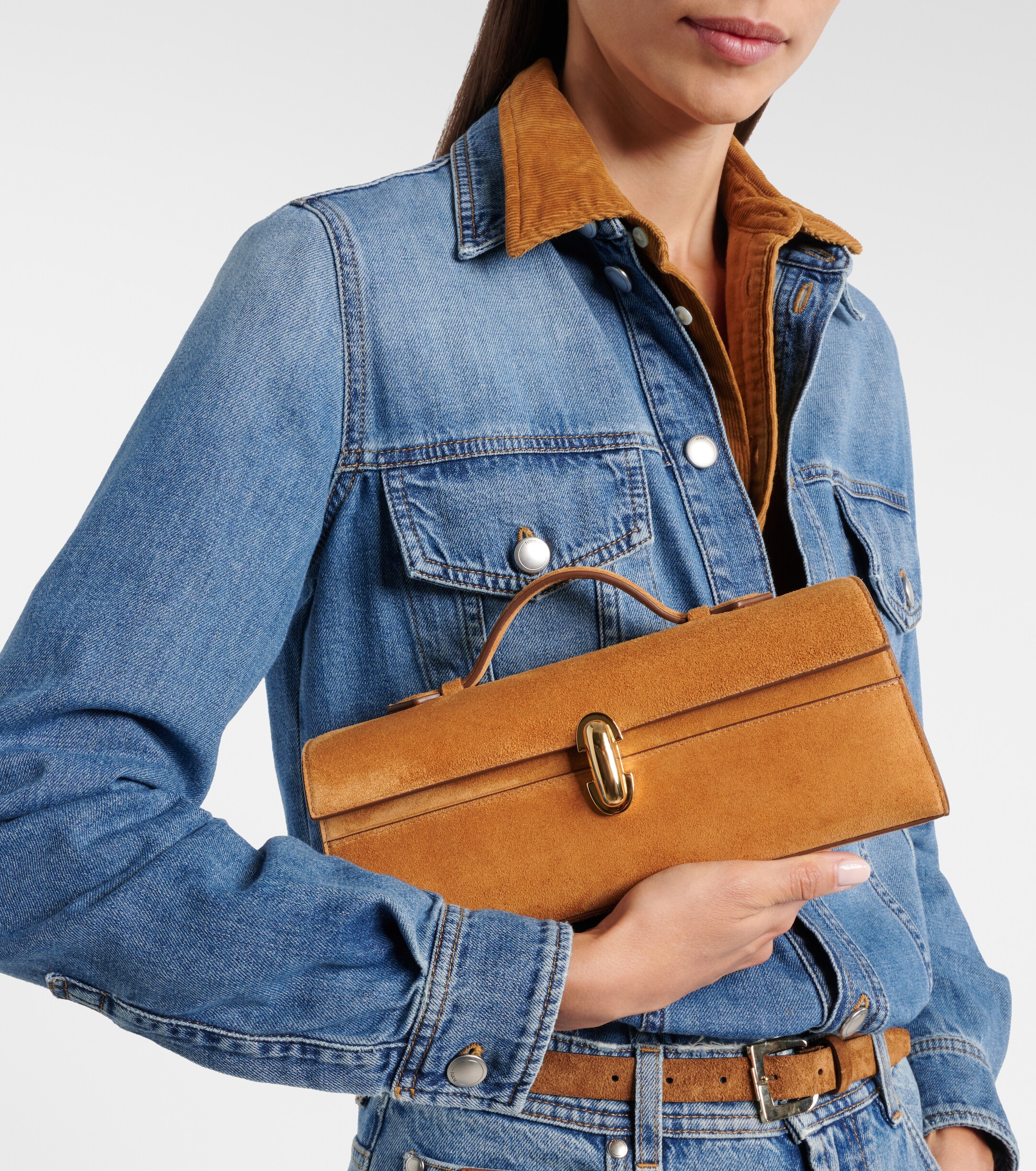 Savette Symmetry Slim suede top-handle bag thumbnail