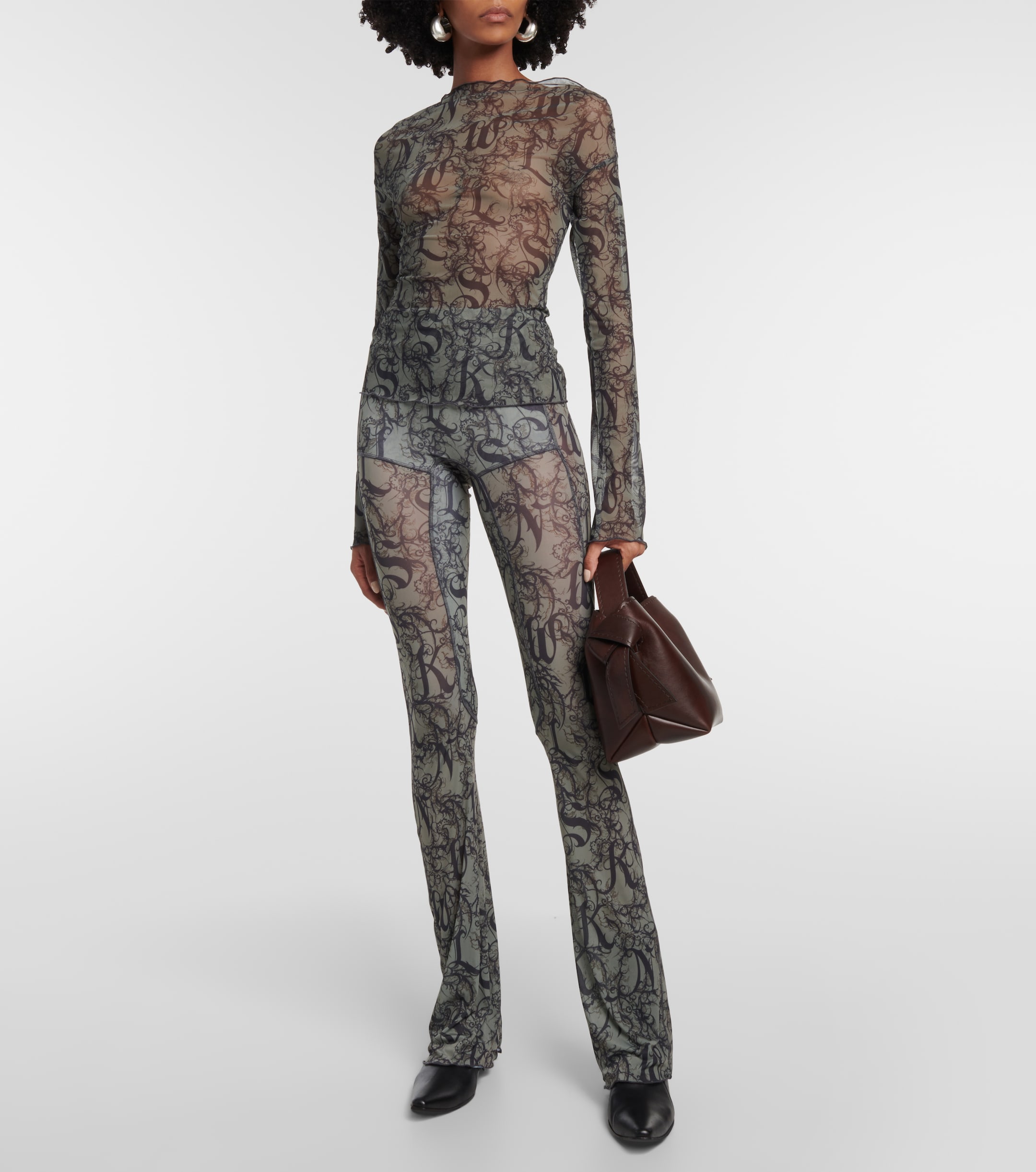 KNWLS Clavicle printed mesh top