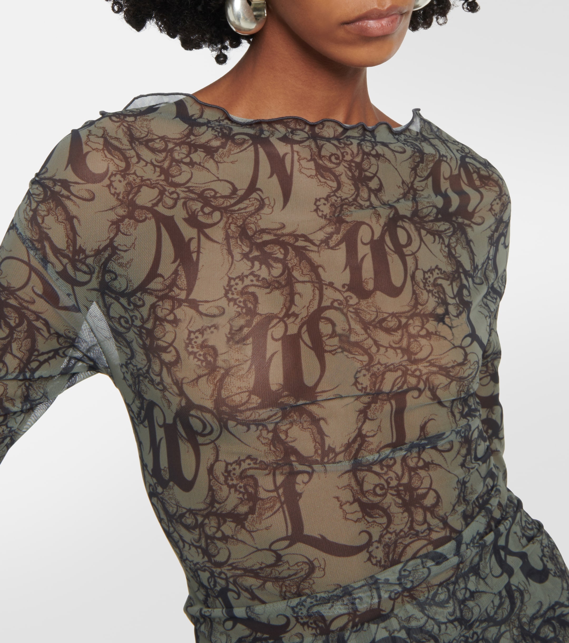 KNWLS Clavicle printed mesh top