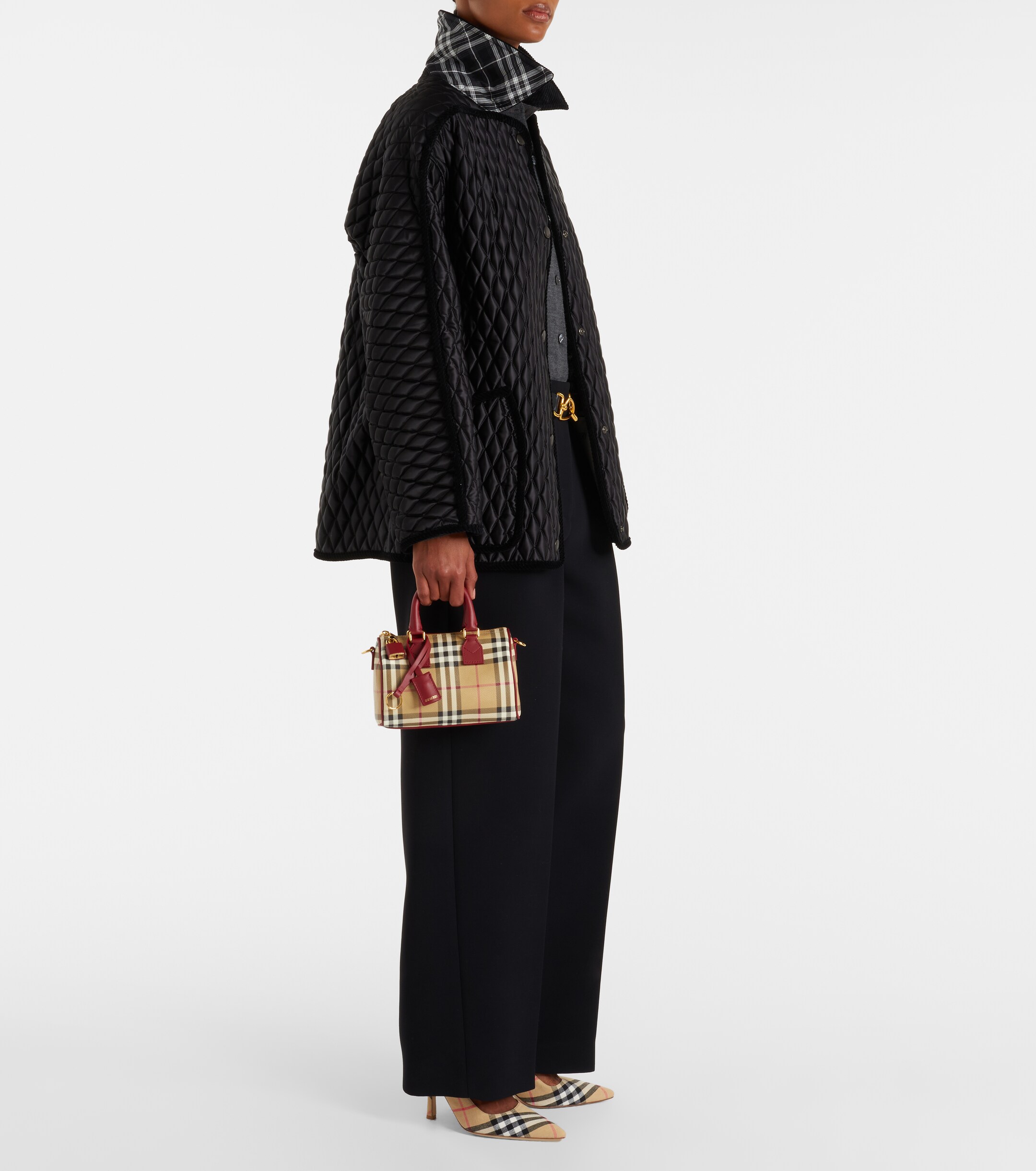 Burberry Burberry Check Small leather-trimmed canvas tote bag
