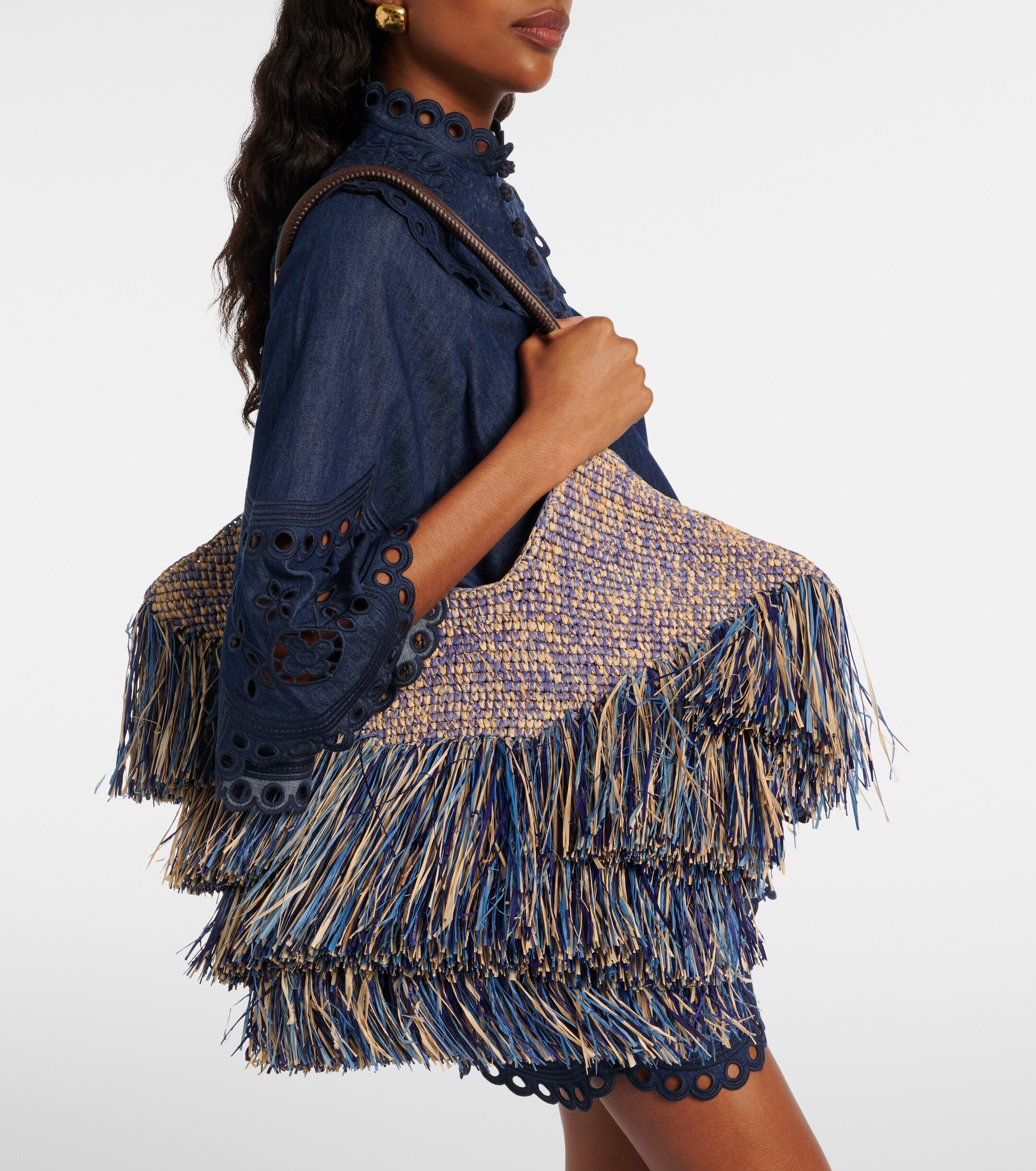 Zimmermann Goldentime Medium fringed raffia tote bag