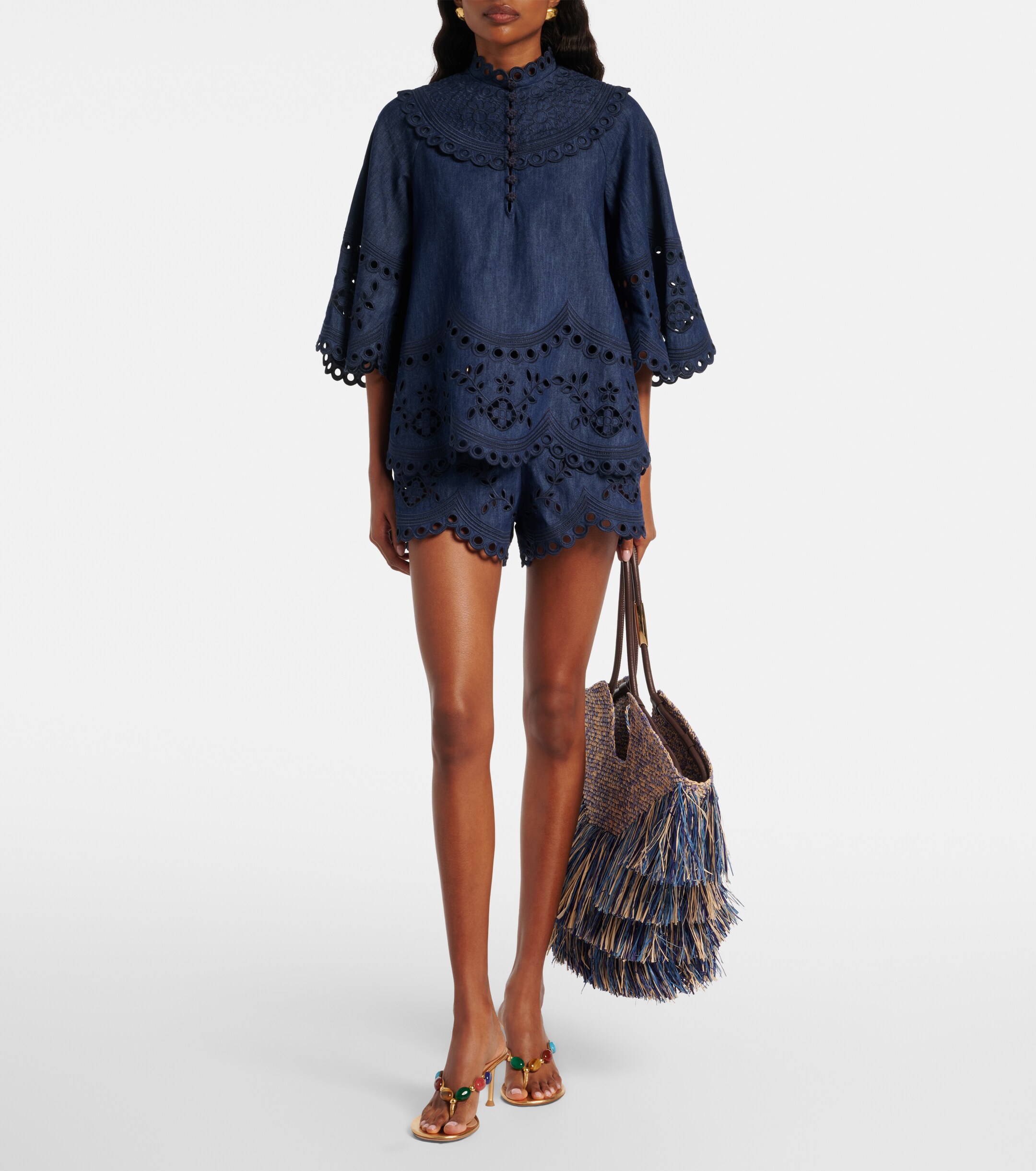 Zimmermann Goldentime Medium fringed raffia tote bag