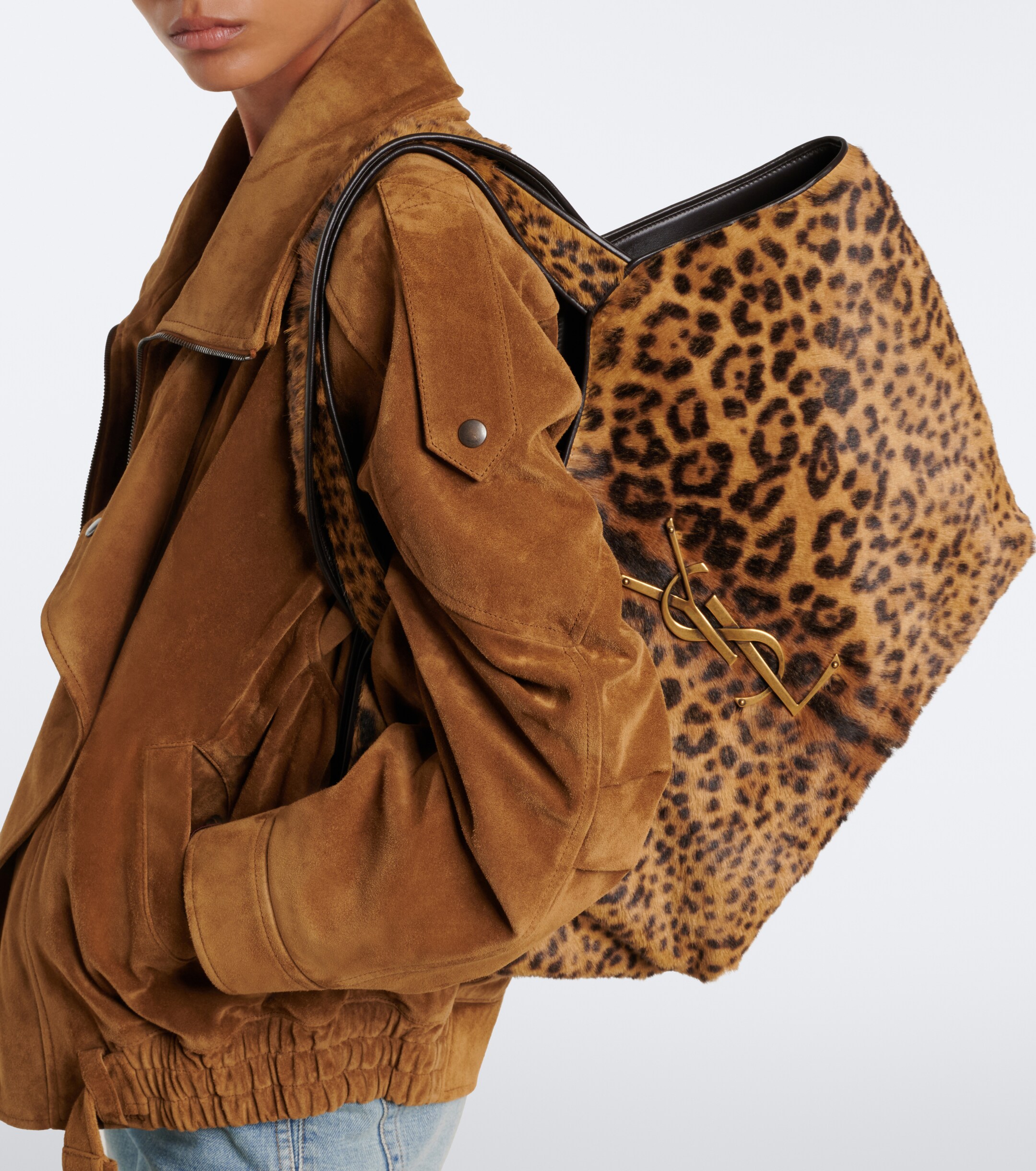 Saint Laurent Icare leopard-print calf hair shopper