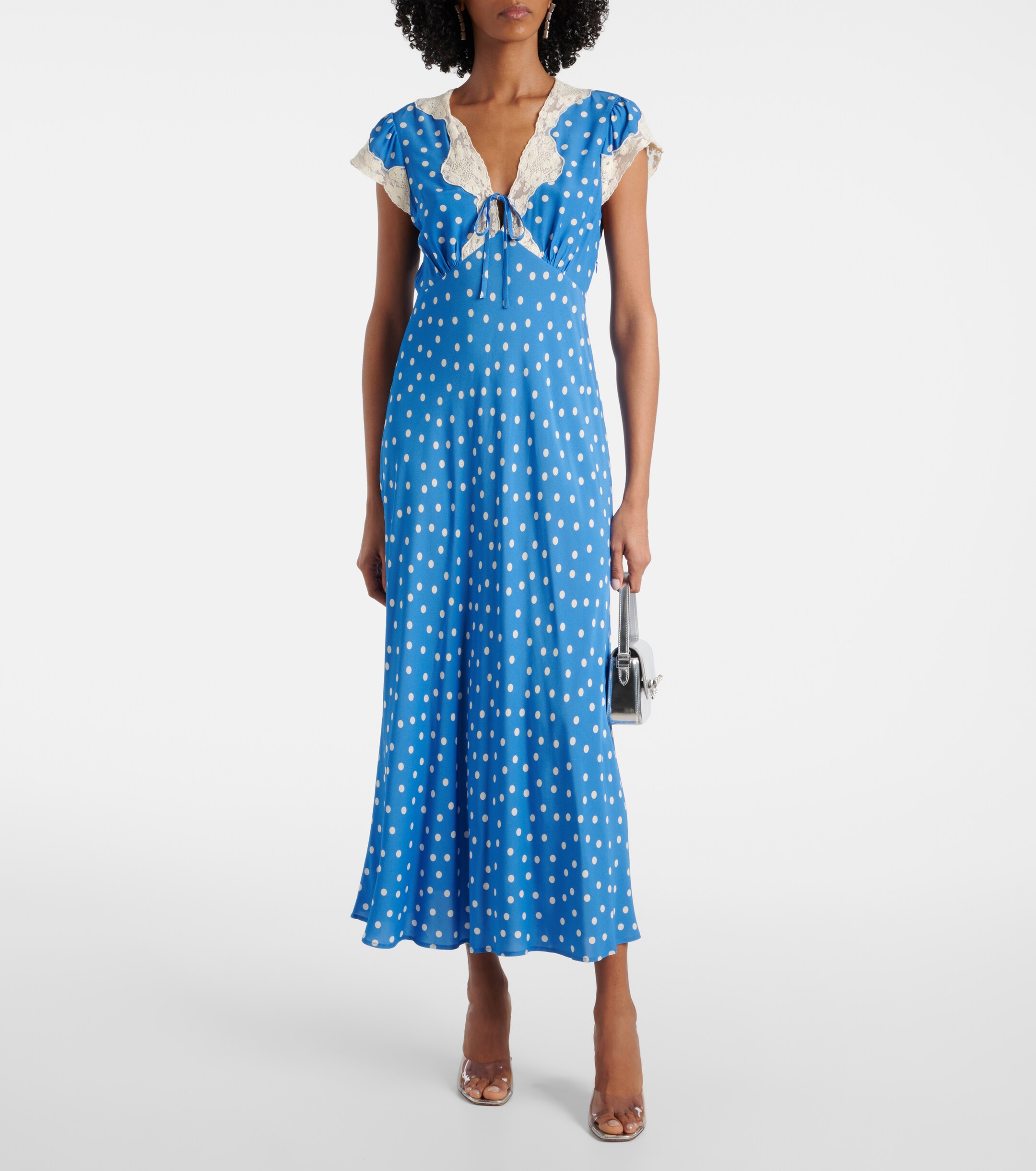 RIXO Amari polka-dot lace-trimmed maxi dress