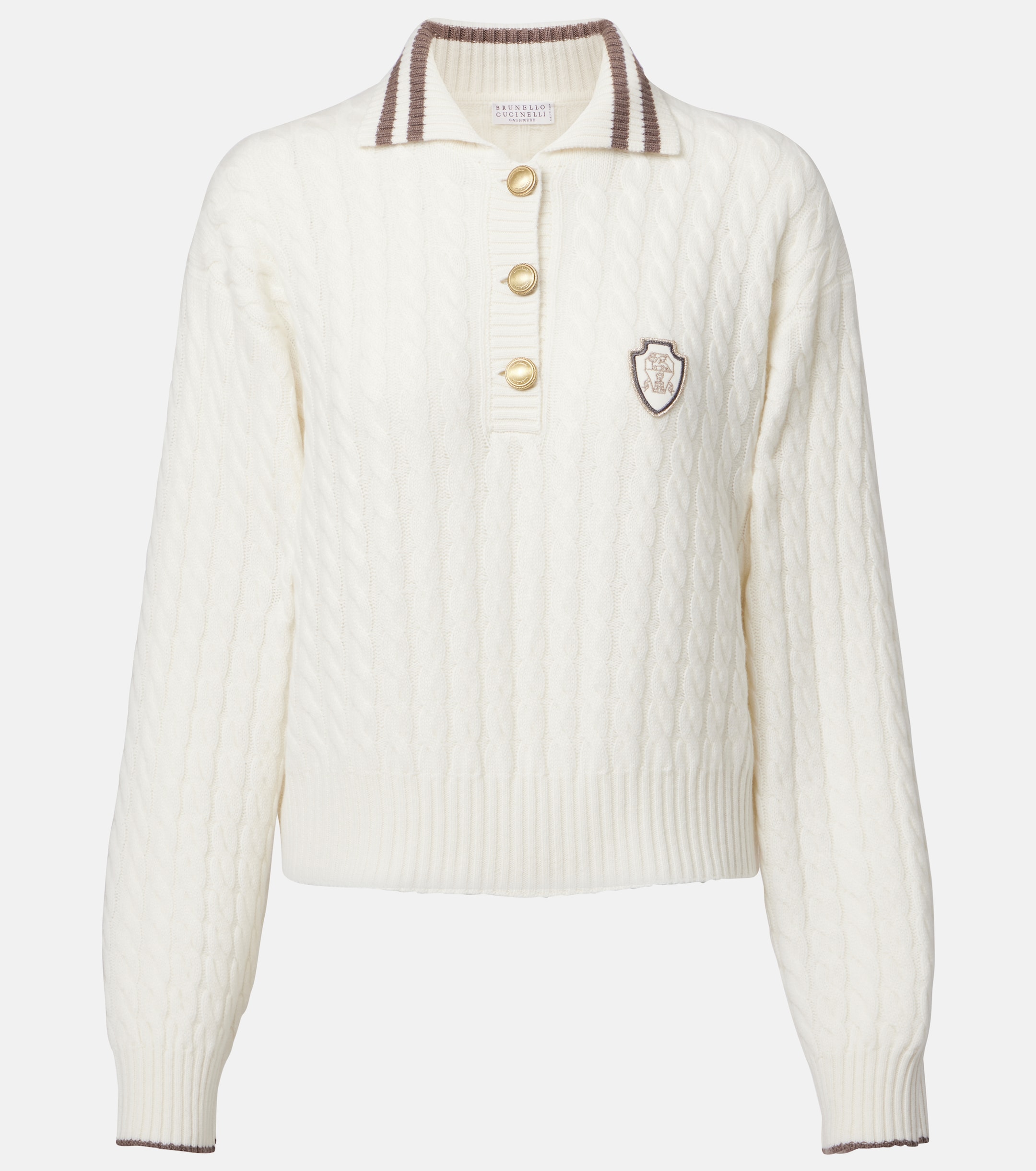 Brunello Cucinelli Logo cable-knit cashmere polo sweater