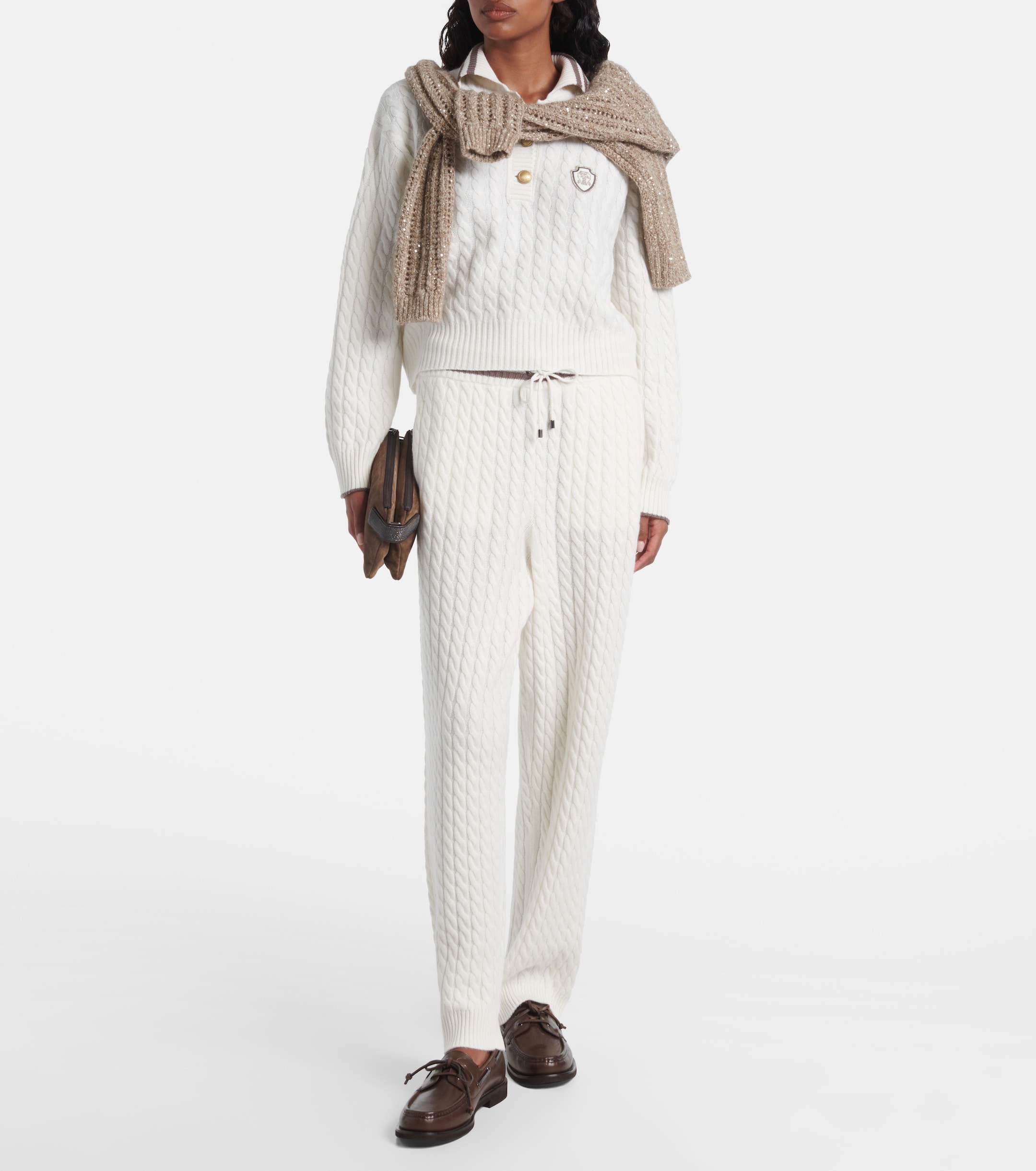 Brunello Cucinelli Logo cable-knit cashmere polo sweater