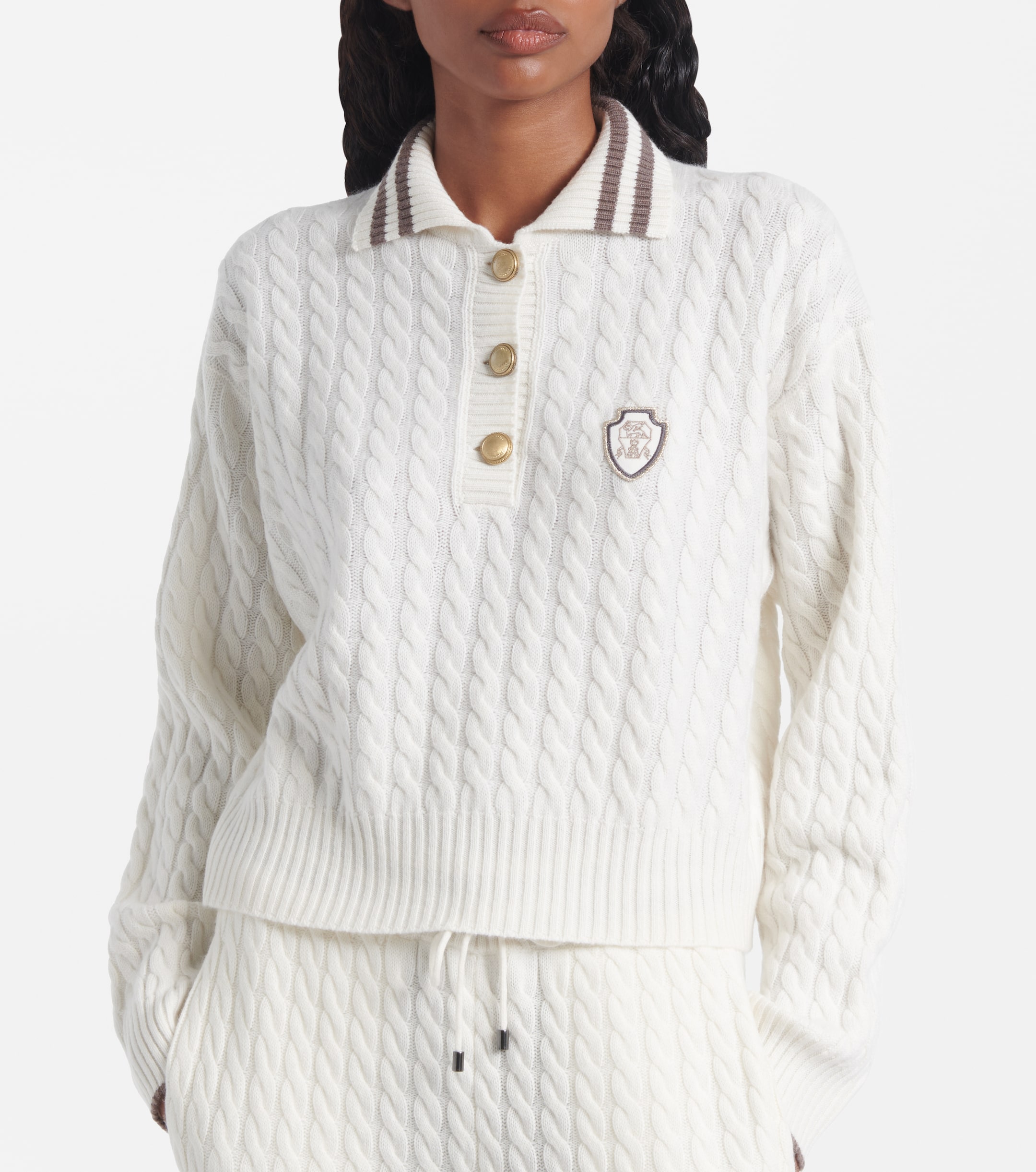 Brunello Cucinelli Logo cable-knit cashmere polo sweater
