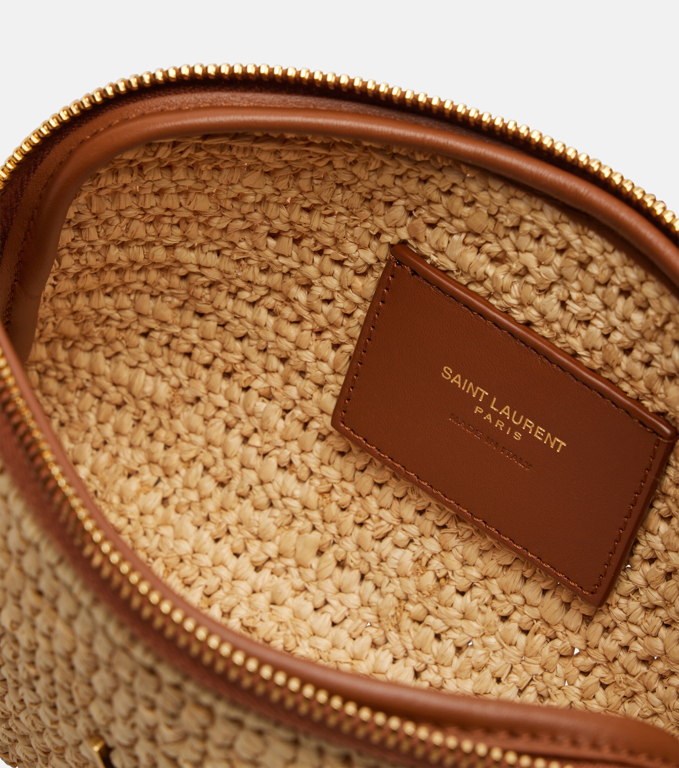 Saint Laurent Gaby leather-trimmed raffia shoulder bag