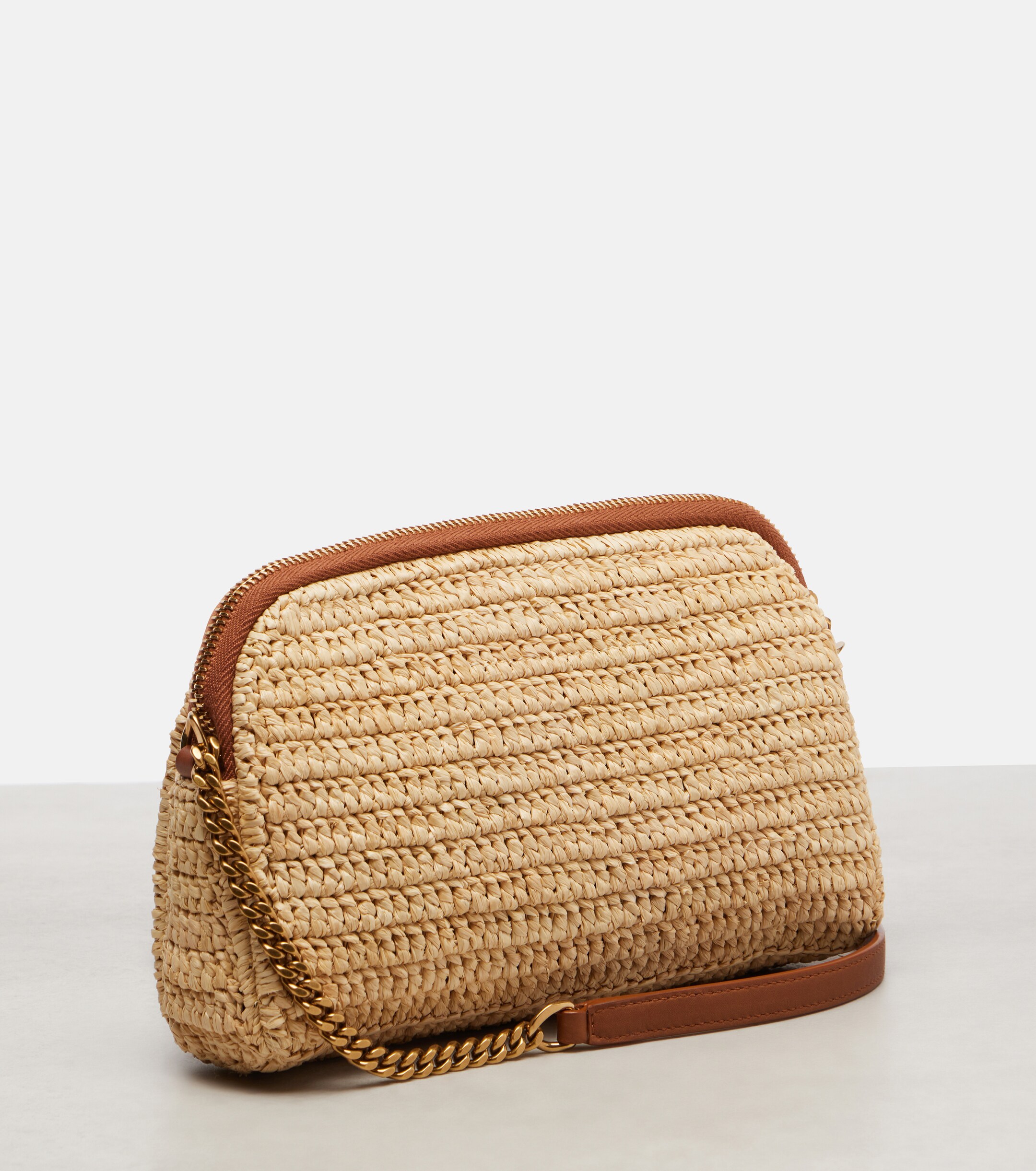 Saint Laurent Gaby leather-trimmed raffia shoulder bag