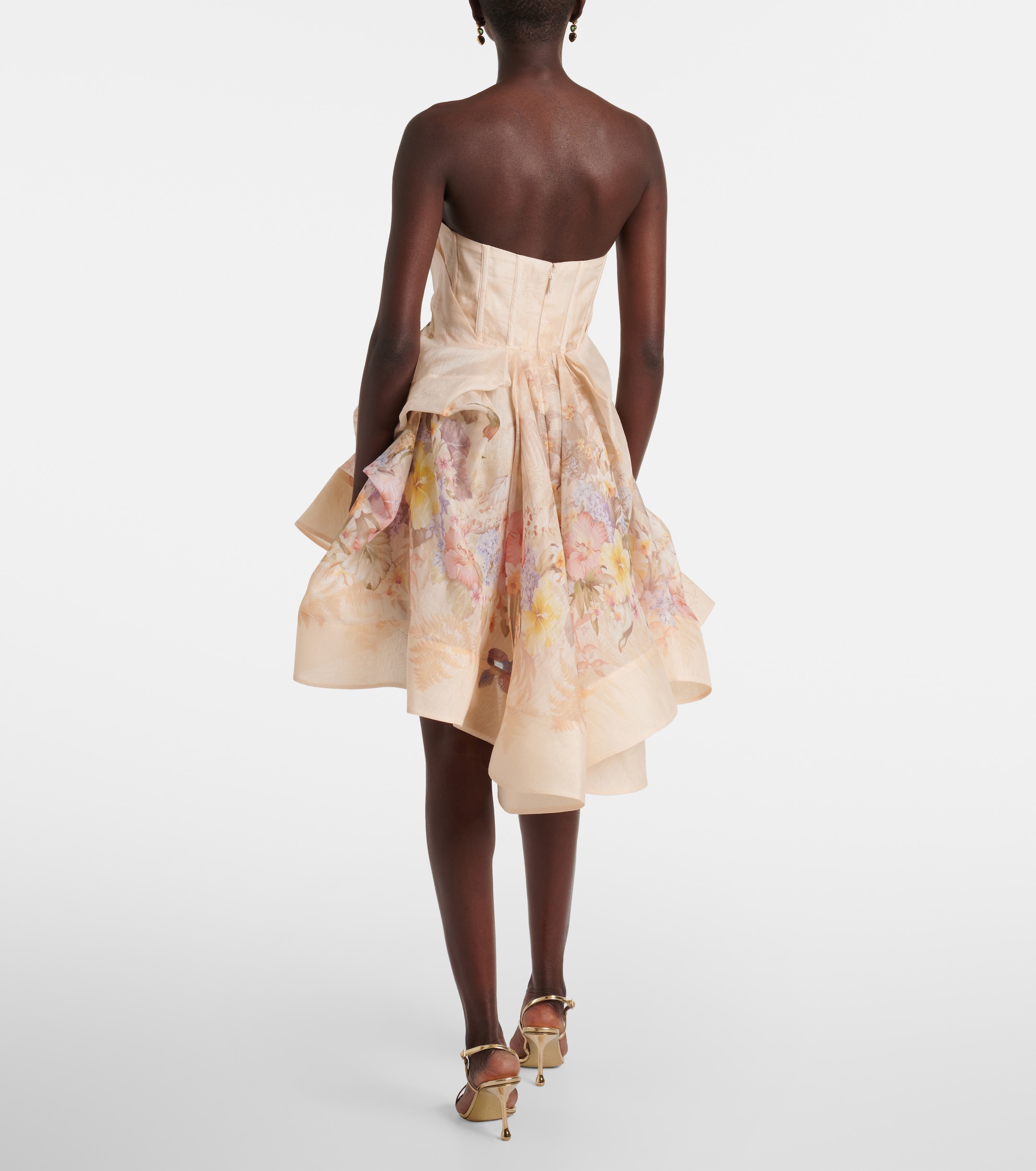 zimmermann illuminate corset dress Illuminate silk and linen cocktail dress in beige - Zimmermann