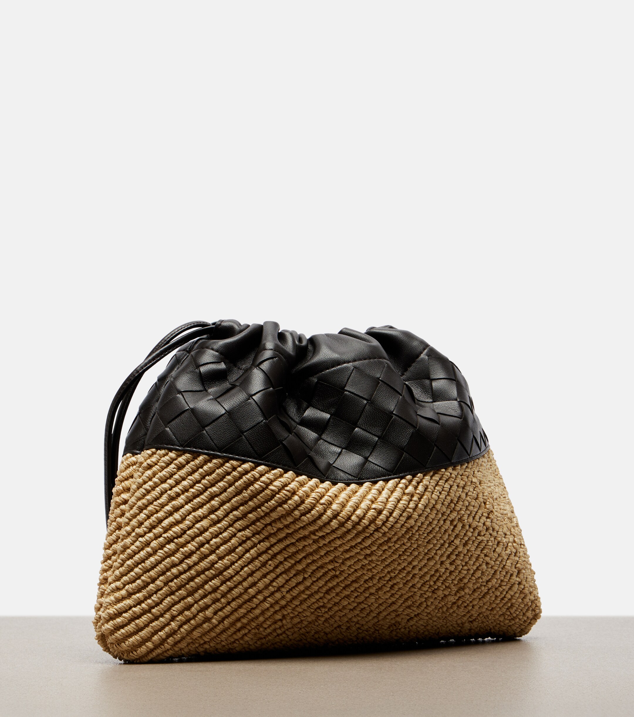Bottega Veneta Dustbag Small raffia and leather pouch