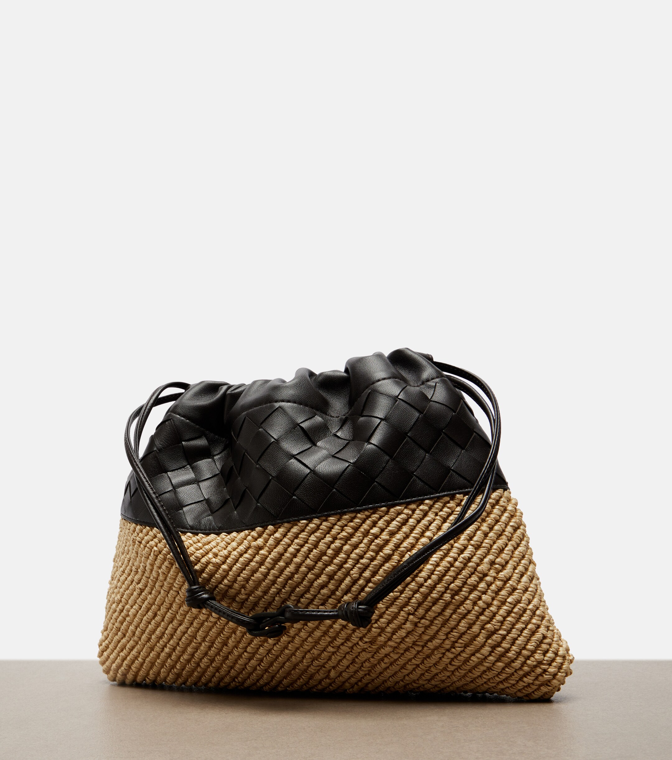 Bottega Veneta Dustbag Small raffia and leather pouch