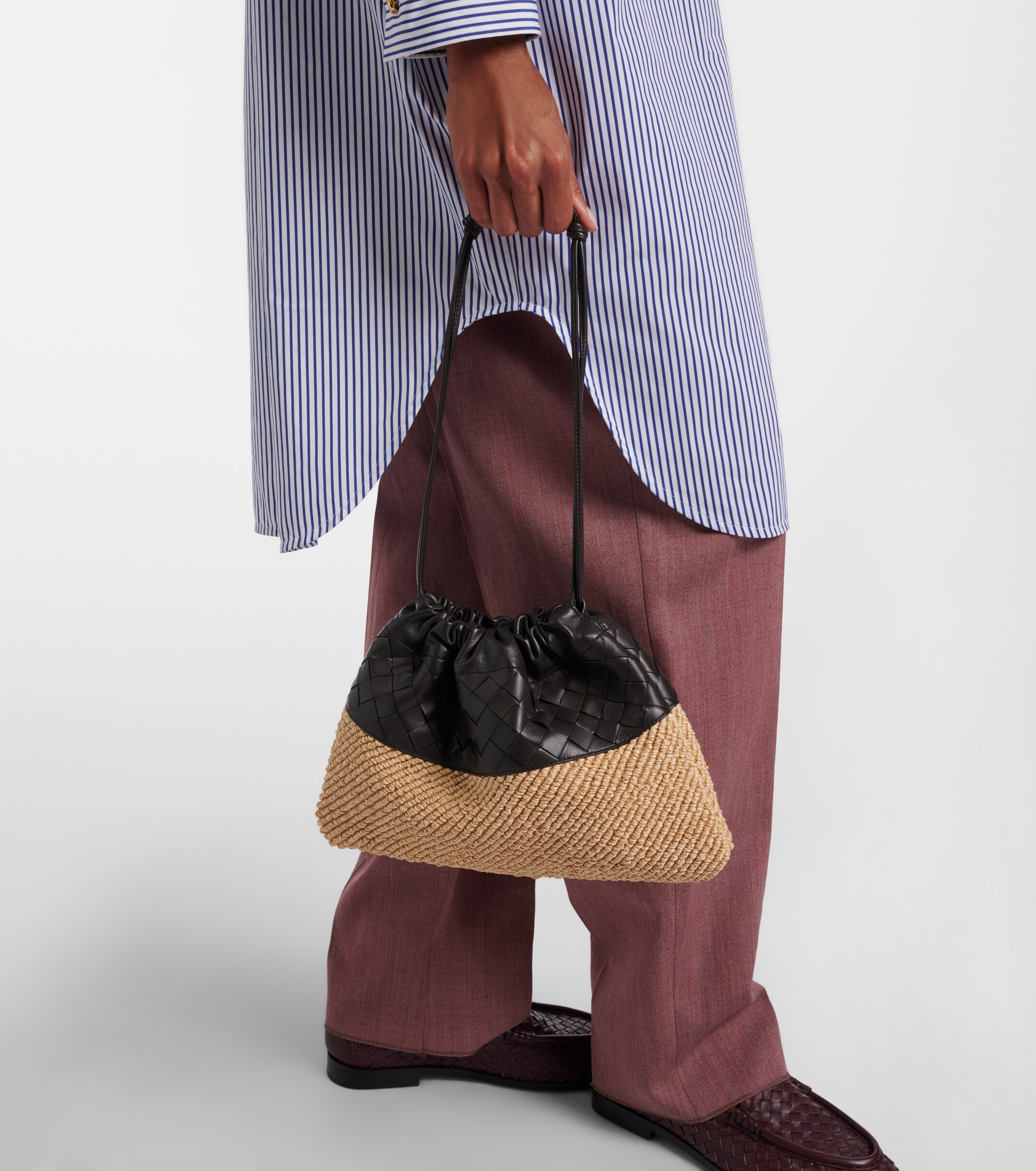 Bottega Veneta Dustbag Small raffia and leather pouch