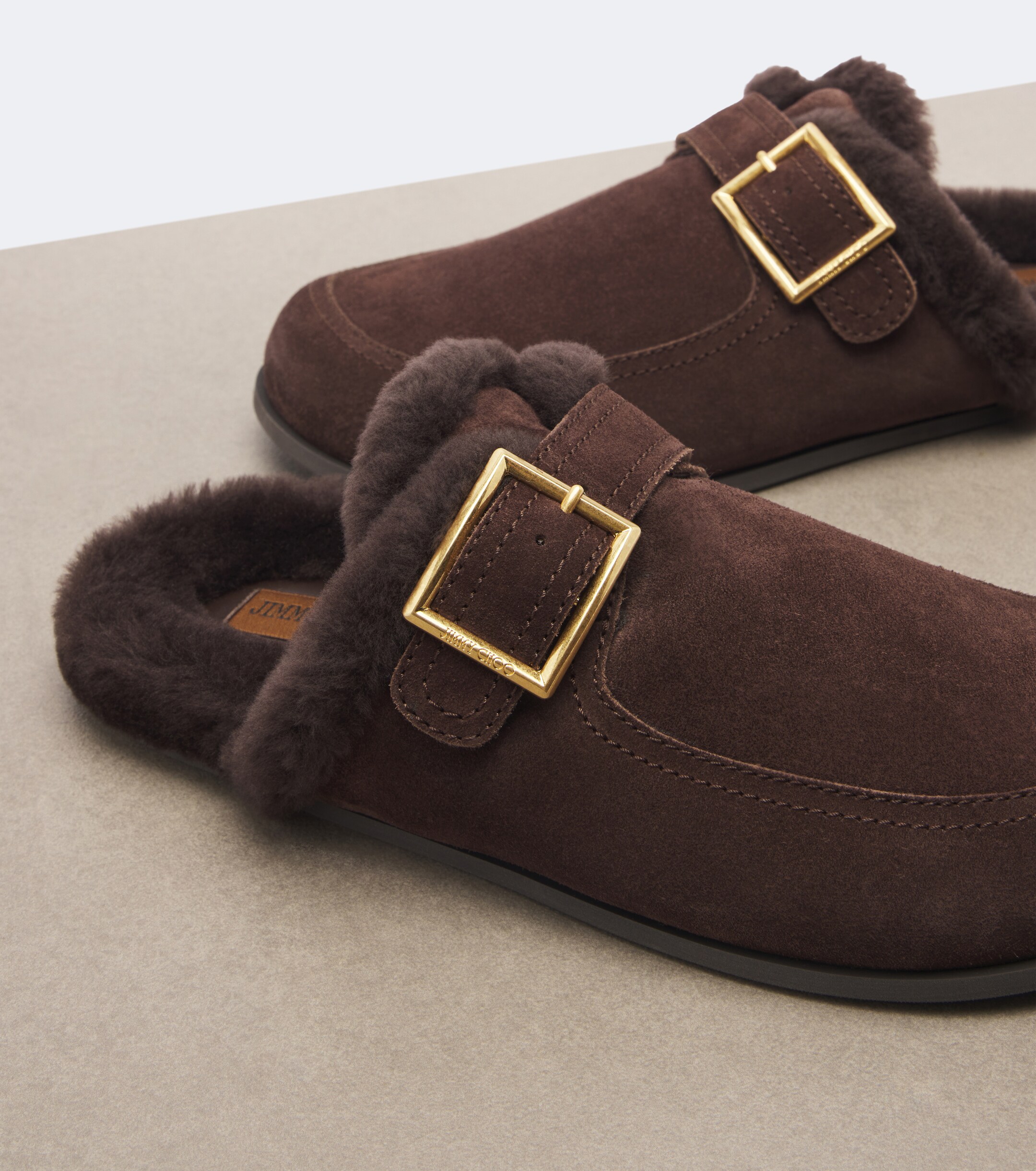 JIMMY CHOO Jimmy Choo Biker shearling-lined suede mules