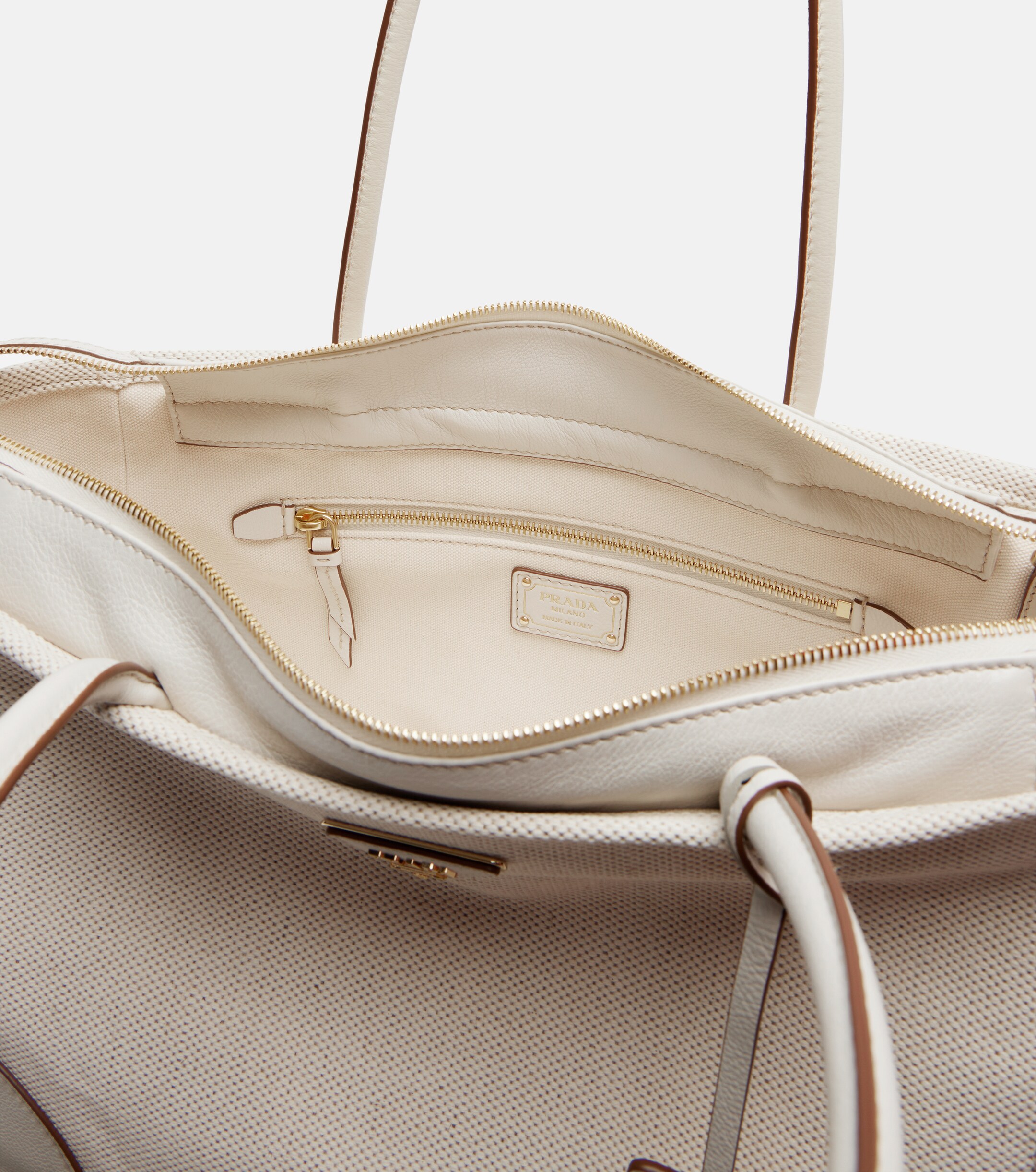 Prada Large leather-trimmed canvas tote bag