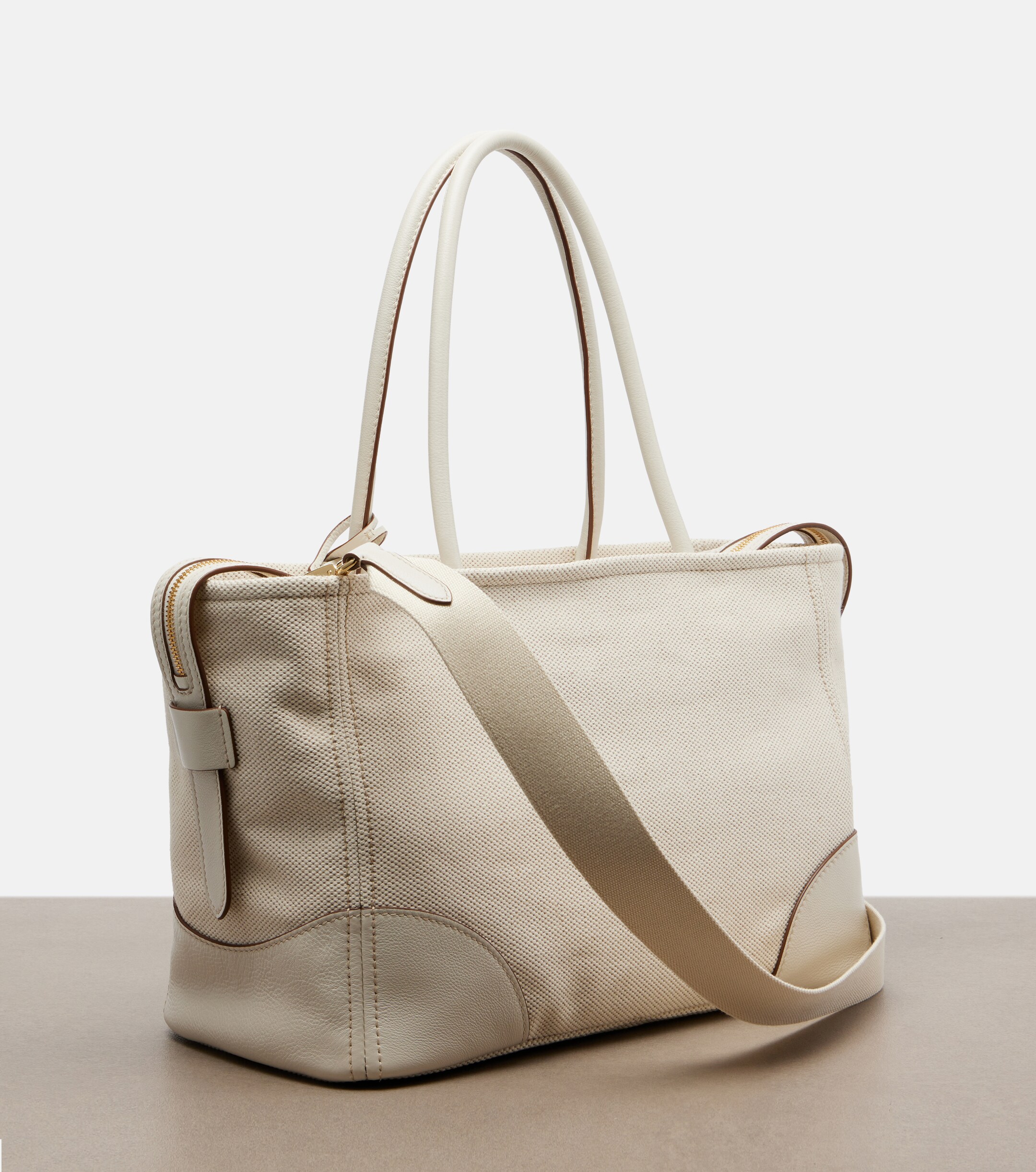 Prada Large leather-trimmed canvas tote bag