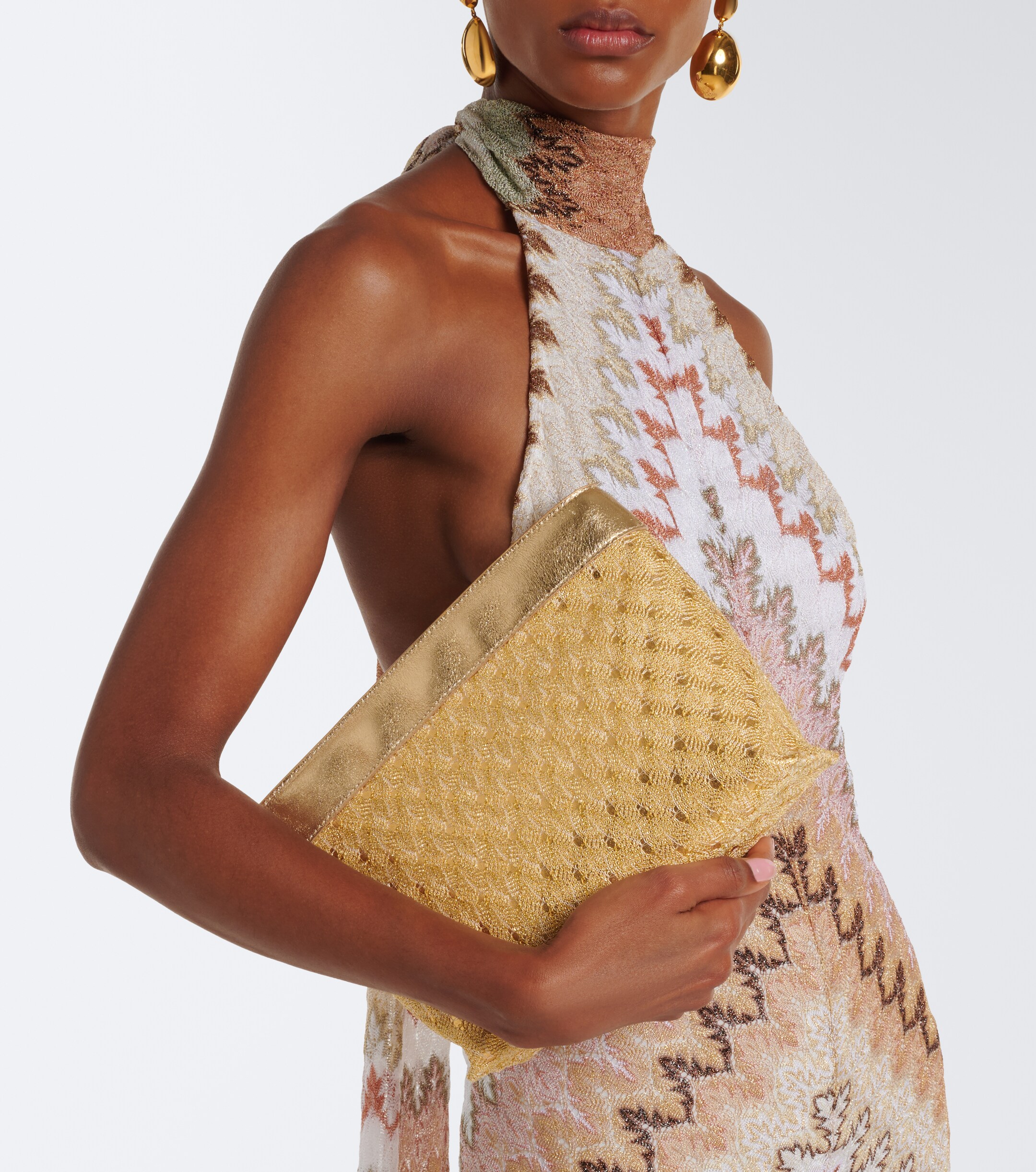 Missoni Mini leather-trimmed lamé pouch