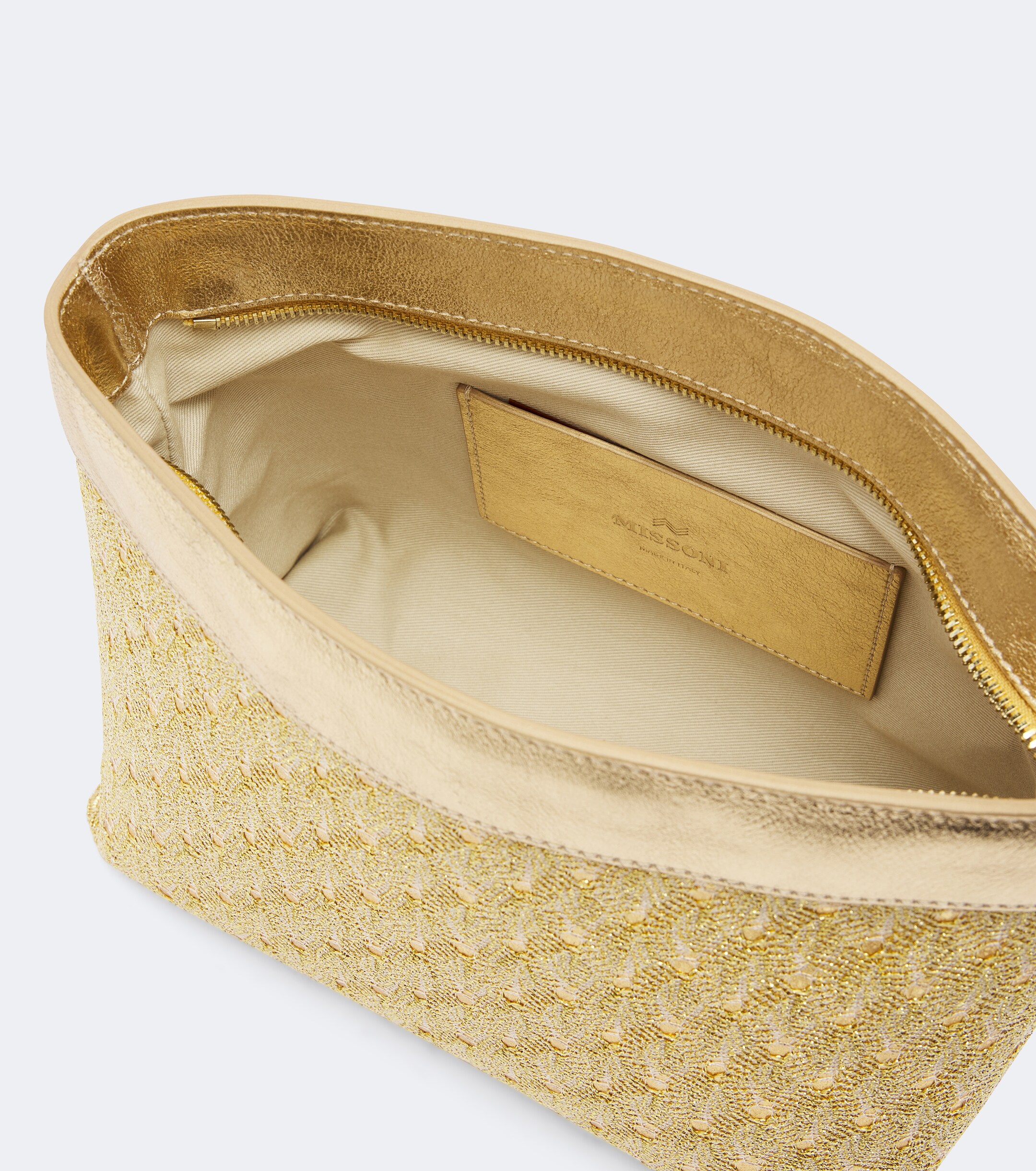 Missoni Mini leather-trimmed lamé pouch