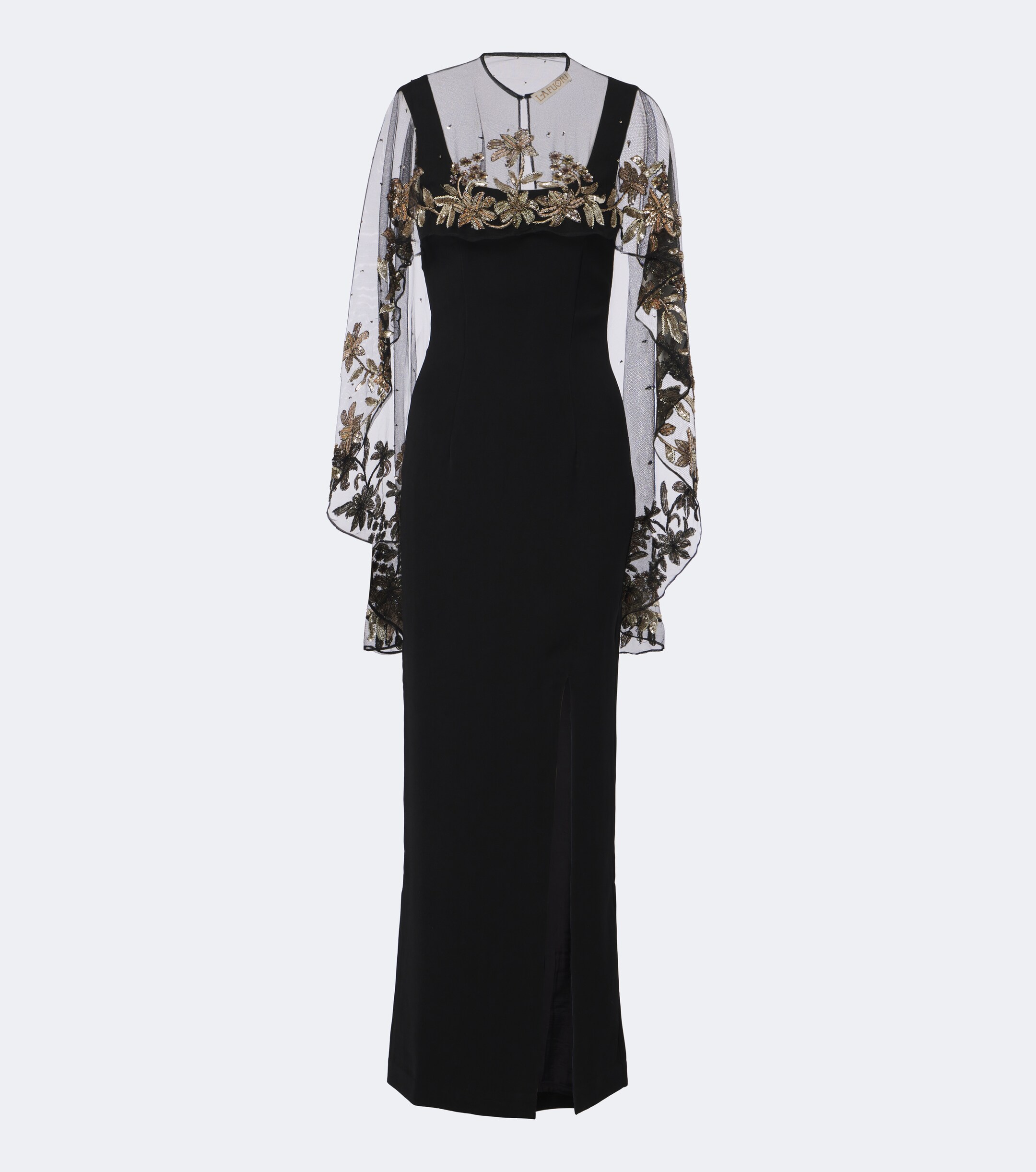 LA FUORI Là Fuori Floral sequined caped gown