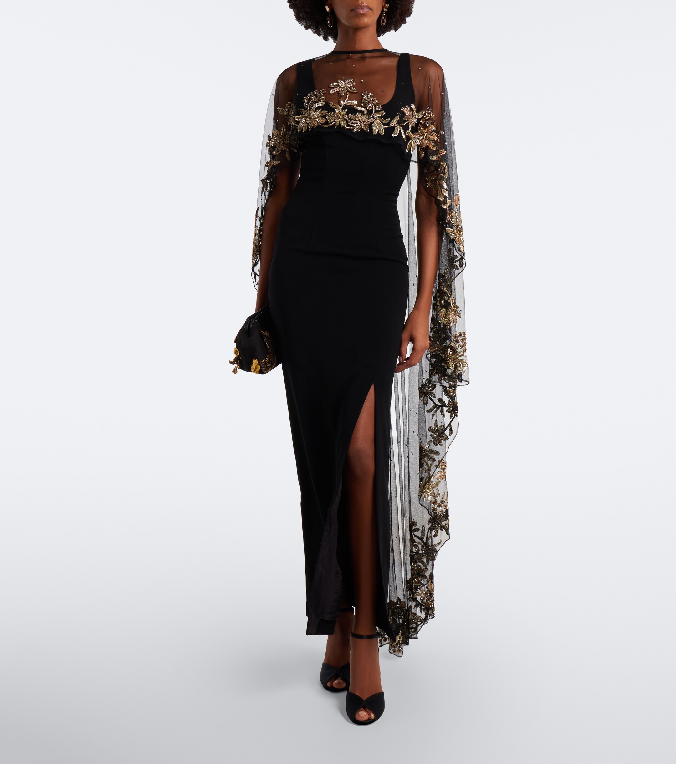 LA FUORI Là Fuori Floral sequined caped gown
