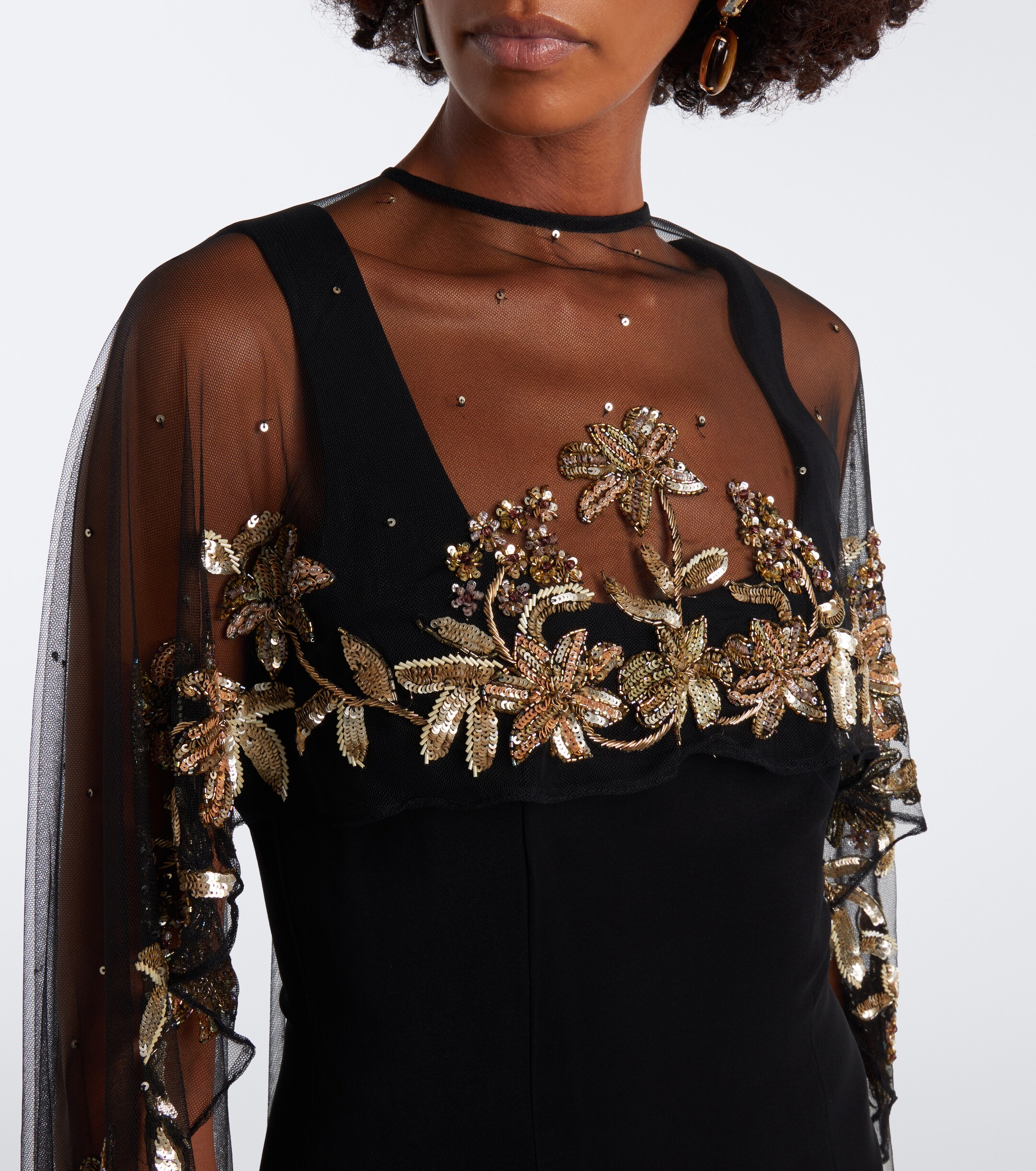LA FUORI Là Fuori Floral sequined caped gown