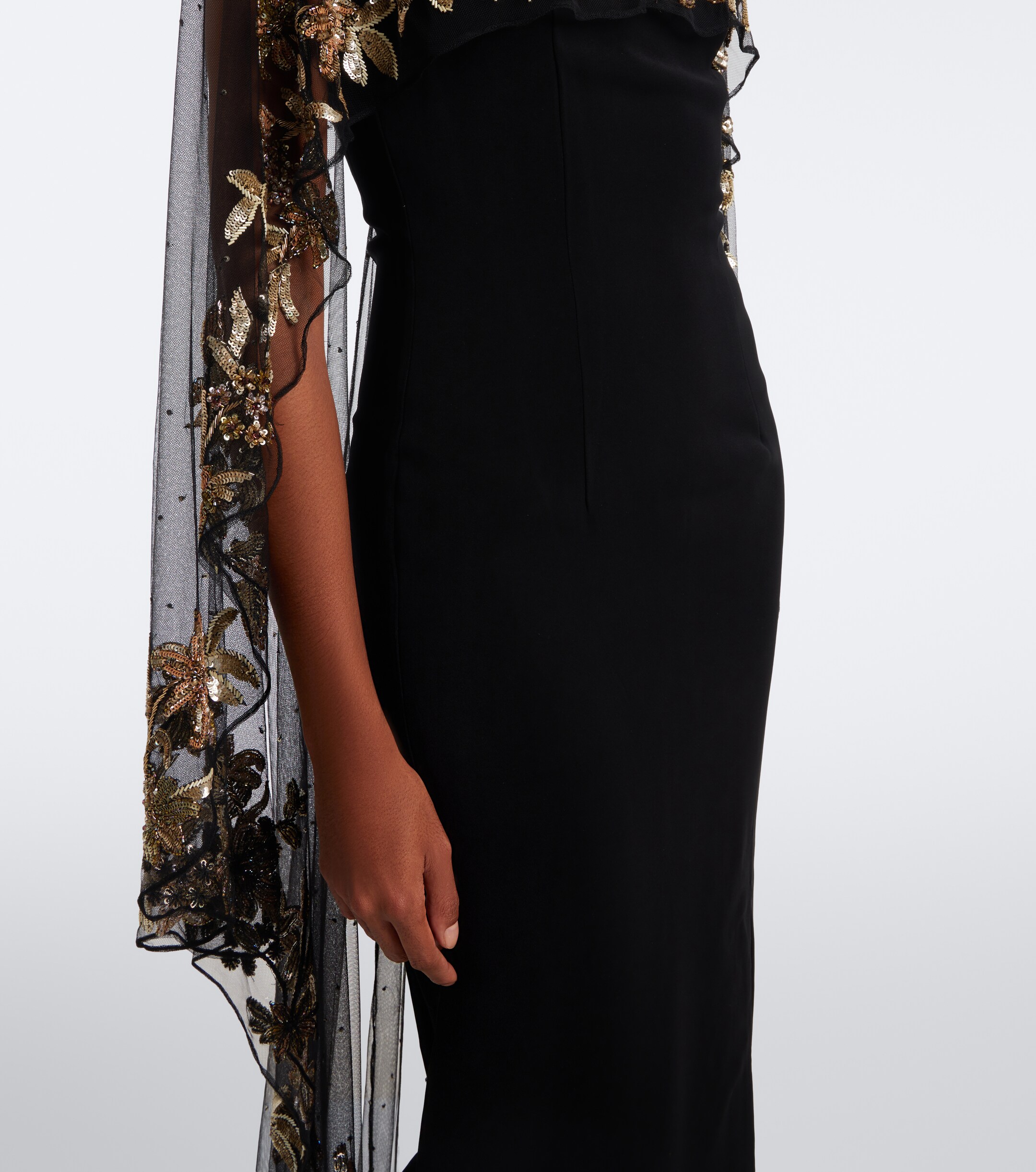LA FUORI Là Fuori Floral sequined caped gown